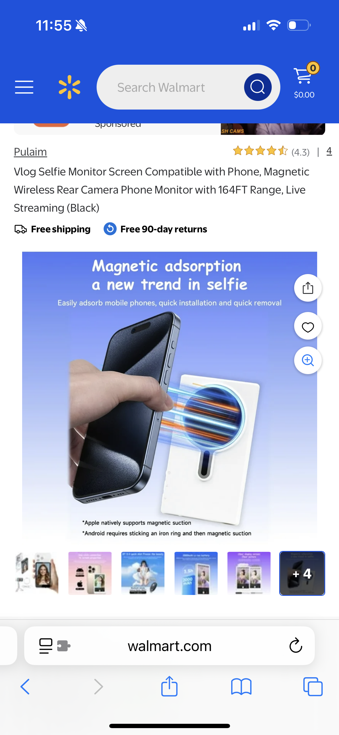 Vlog Selfie Monitor Screen Compatible with Phone, Magnetic Wireless Rear Camera Phone Monitor with 164FT Range, Live Streaming (White)
