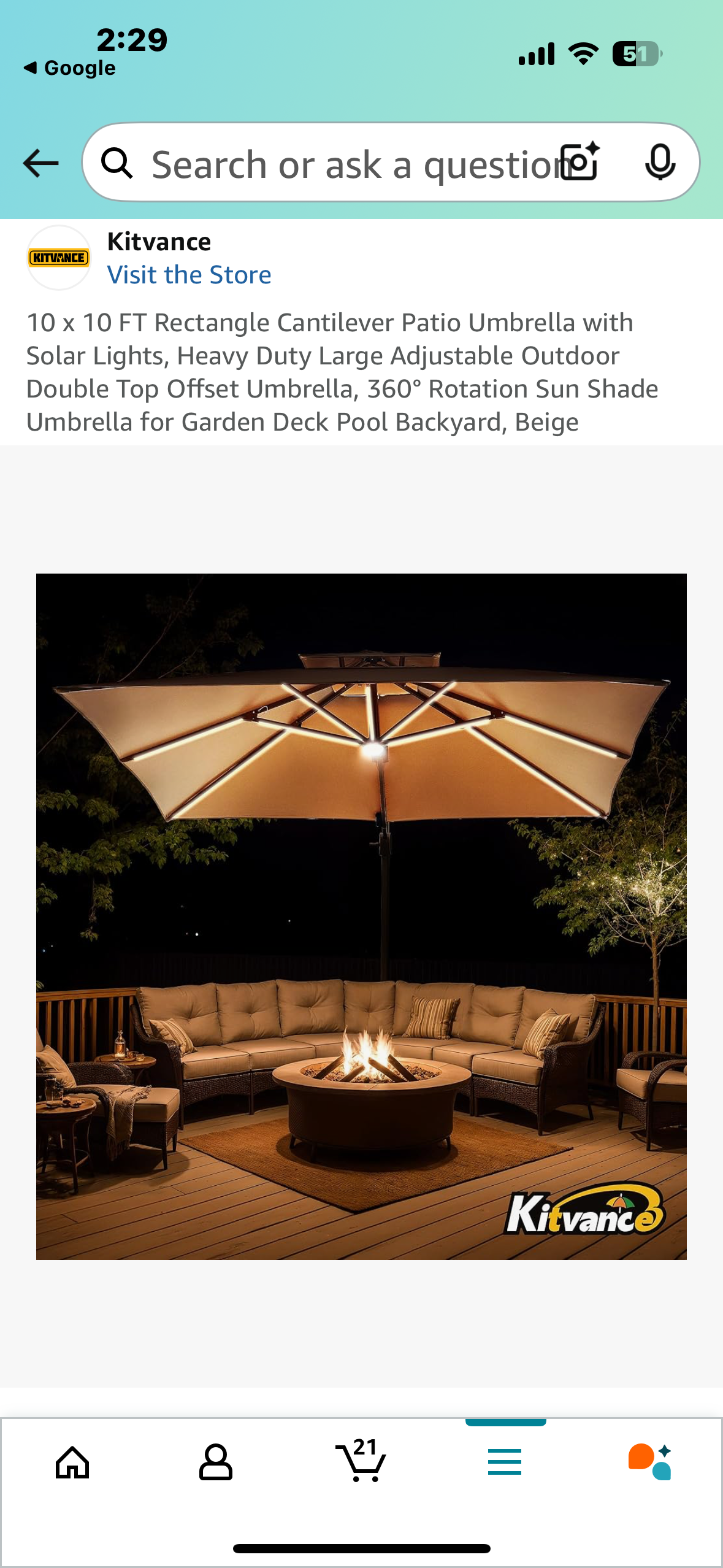 10 x 10 FT Rectangle Cantilever Patio Umbrella with Solar Lights, Heavy Duty Large Adjustable Outdoor Double Top Offset Umbrella, 360° Rotation Sun Shade Umbrella for Garden Deck Pool Backyard, Beige (G823)