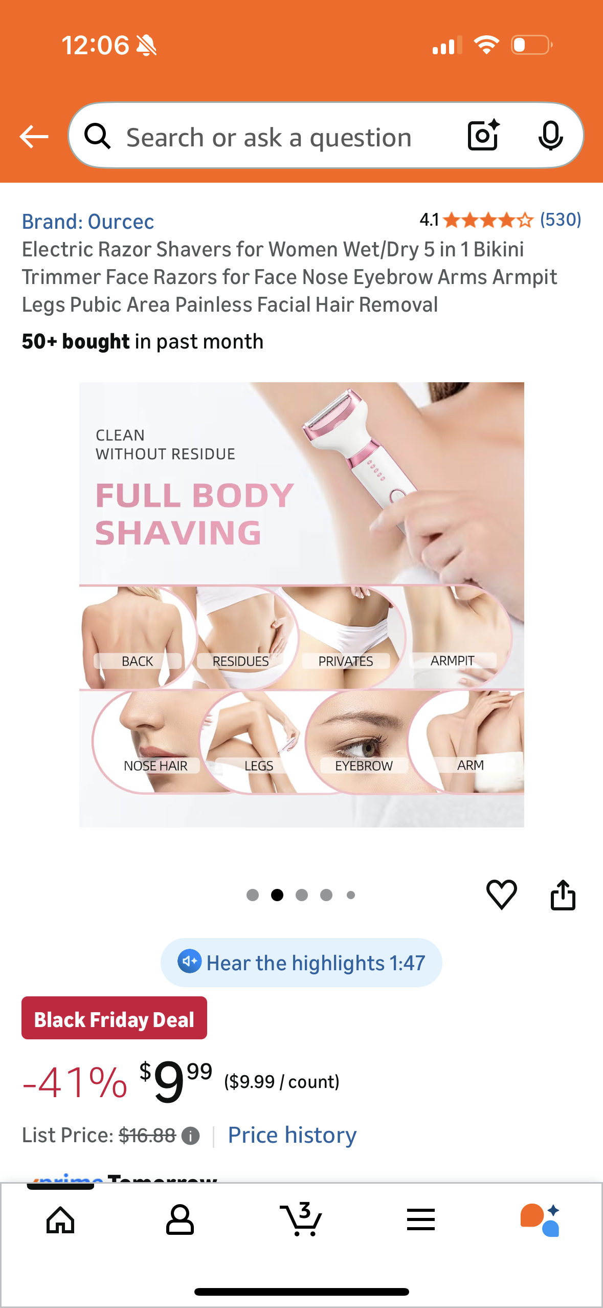 Electric Razor Shavers for Women Wet/Dry 5 in 1 Bikini Trimmer Face Razors for Face Nose Eyebrow Arms Armpit Legs Pubic Area Painless Facial Hair Removal