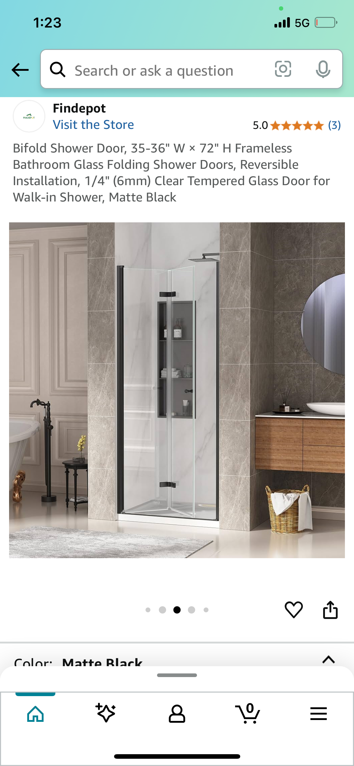 New - Bifold Shower Door 36" x 72" (B884)