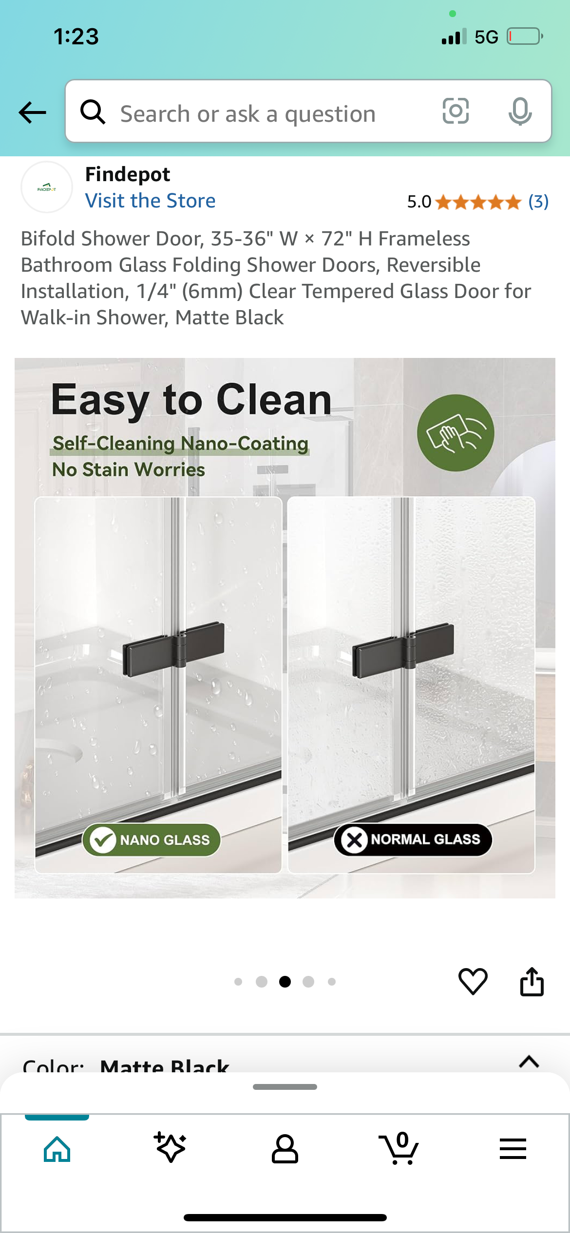 New - Bifold Shower Door 36" x 72" (B884)
