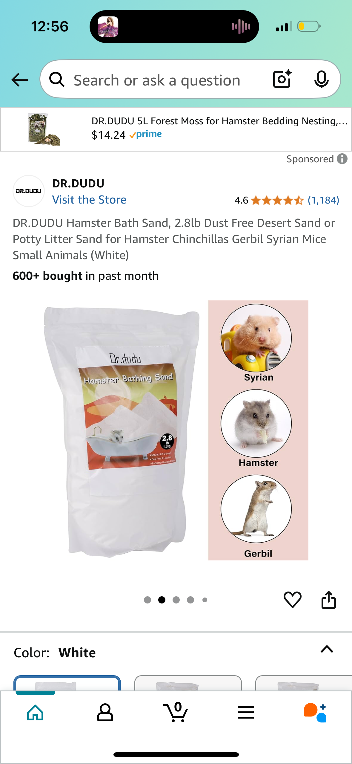 DR.DUDU Hamster Bath Sand, 2.8lb Dust Free Desert Sand or Potty Litter Sand for Hamster Chinchillas Gerbil Syrian Mice Small Animals (White)