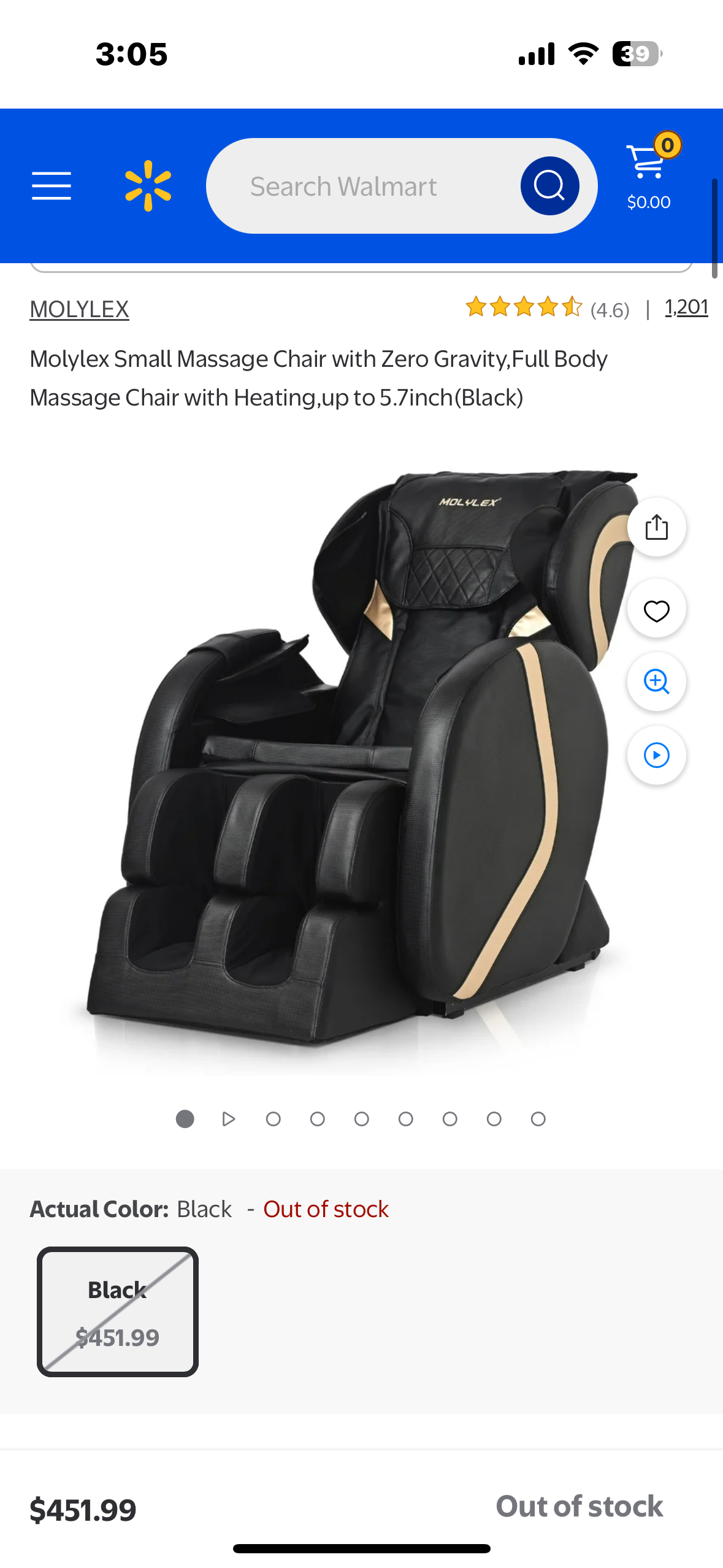 Molylex Small Massage Chair with Zero Gravity, Full Body Massage Chair with Heating (Black) (L956)