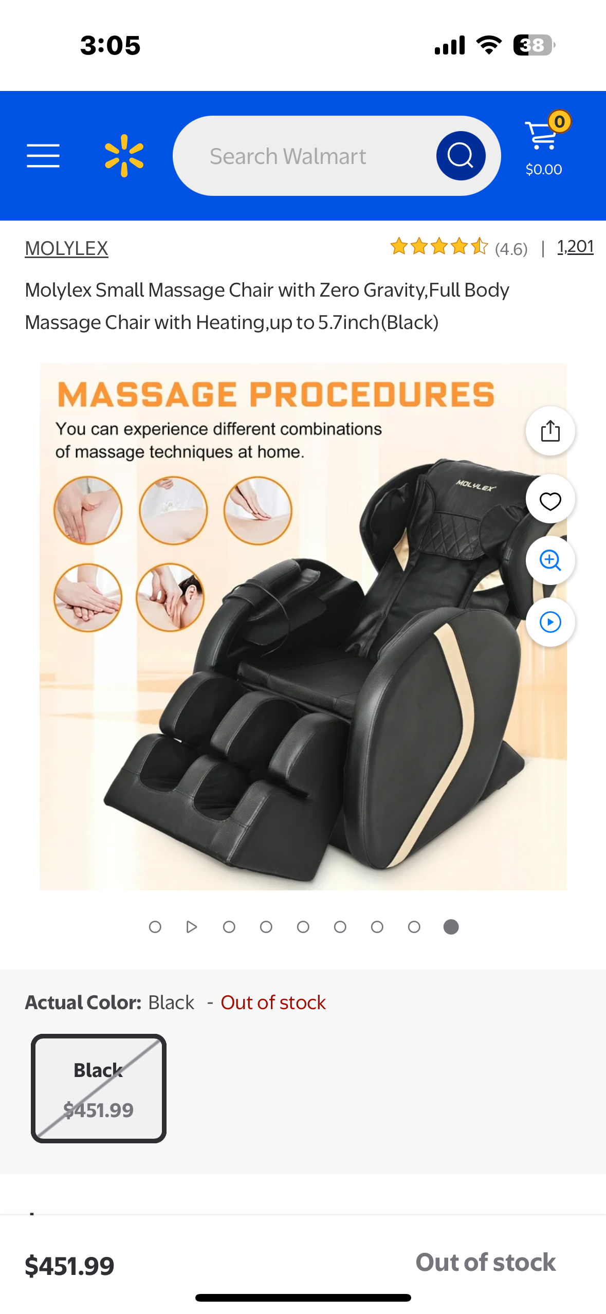 Molylex Small Massage Chair with Zero Gravity, Full Body Massage Chair with Heating (Black) (L956)