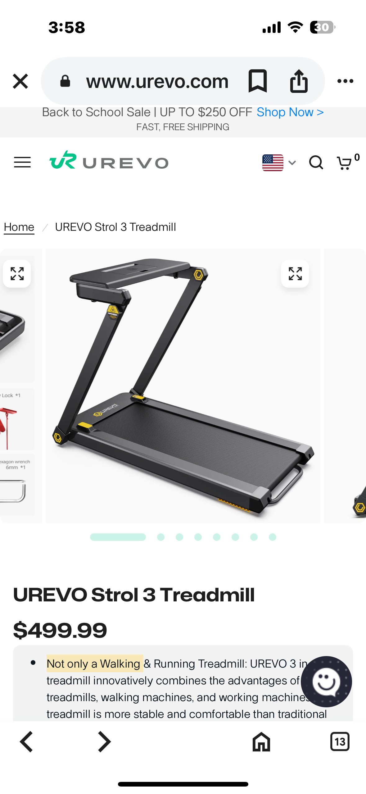 UREVO Strol 3 Under Desk Treadmill, Unique Removable Desktop, Remote, Larger 3HP Motor (W479)