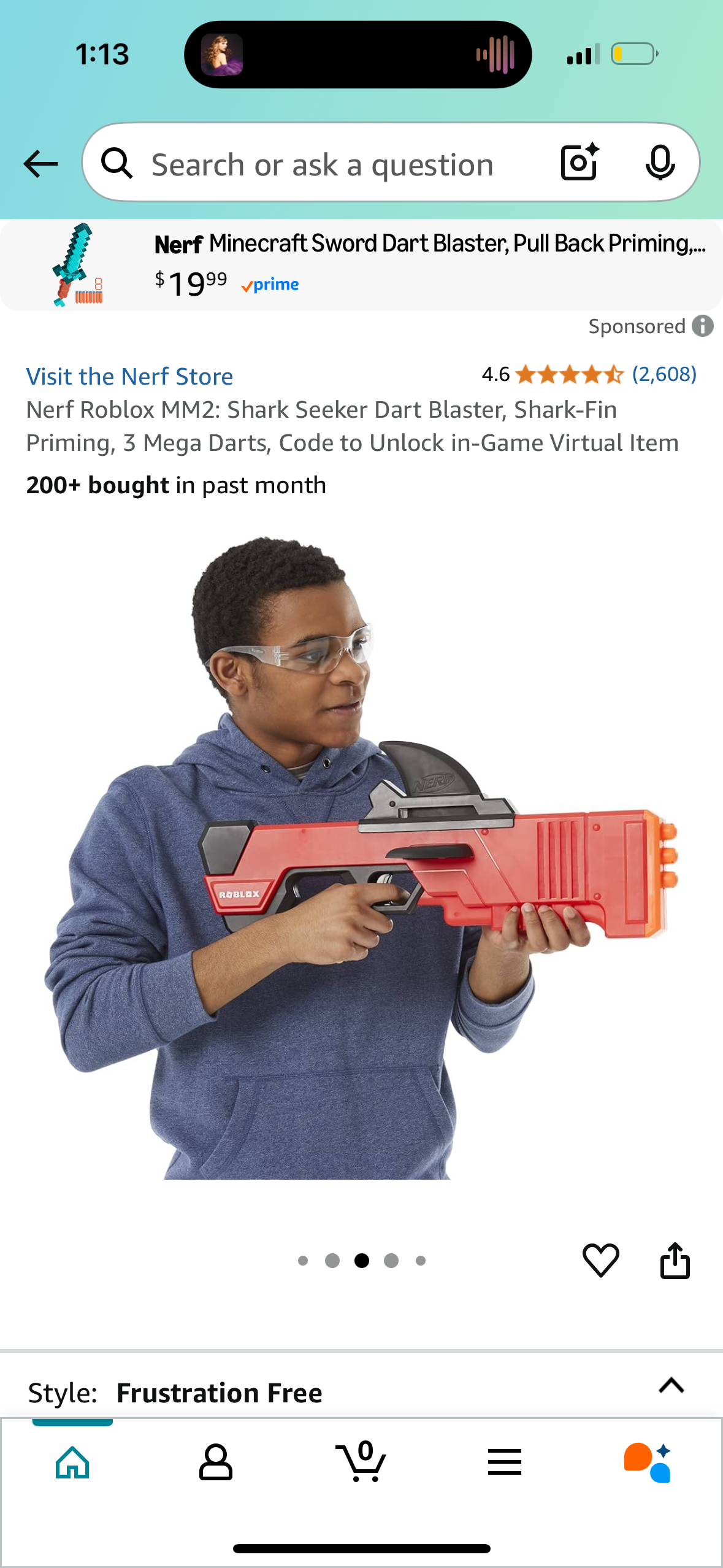Nerf Roblox MM2: Shark Seeker Dart Blaster, Shark-Fin Priming, 3 Mega Darts, Code to Unlock in-Game Virtual Item