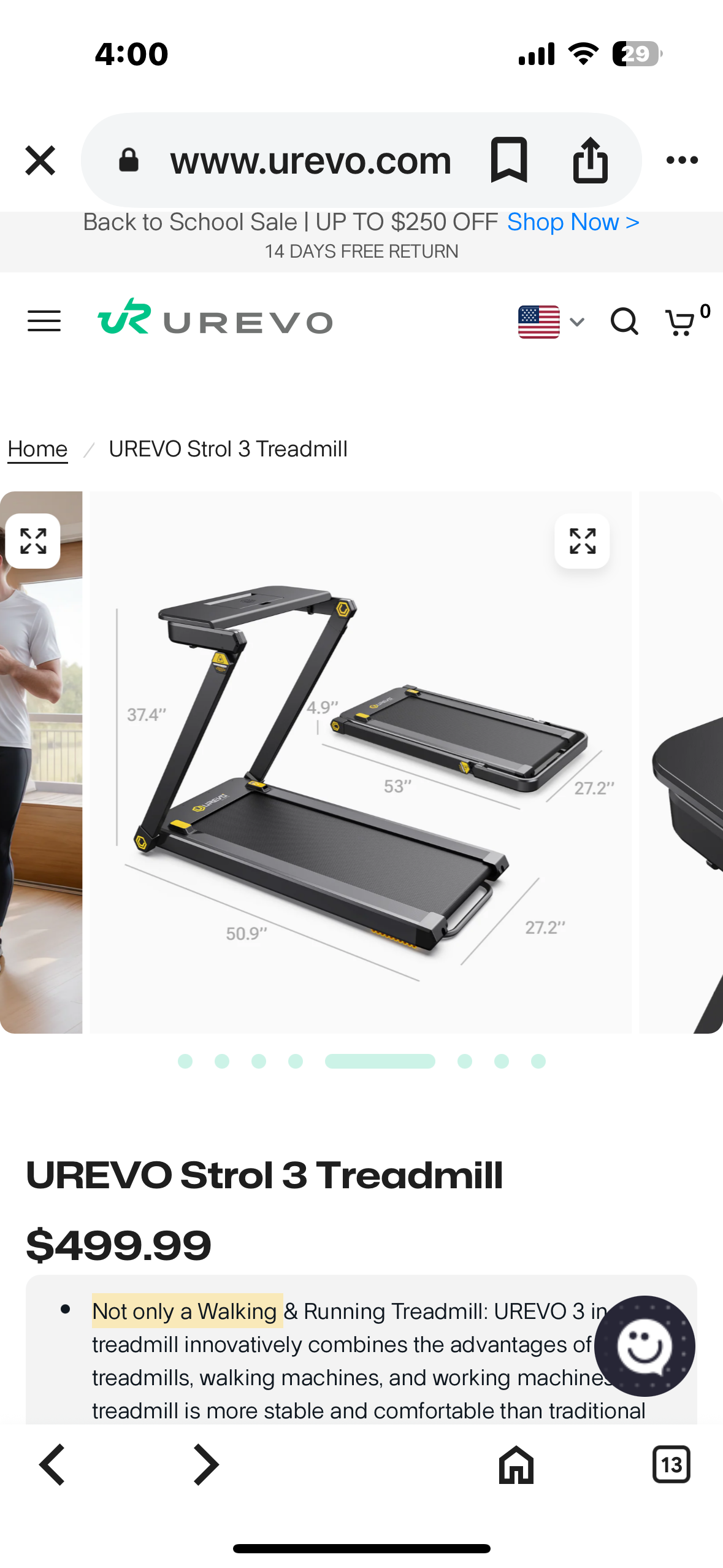 UREVO Strol 3 Under Desk Treadmill, Unique Removable Desktop, Remote, Larger 3HP Motor (W479)
