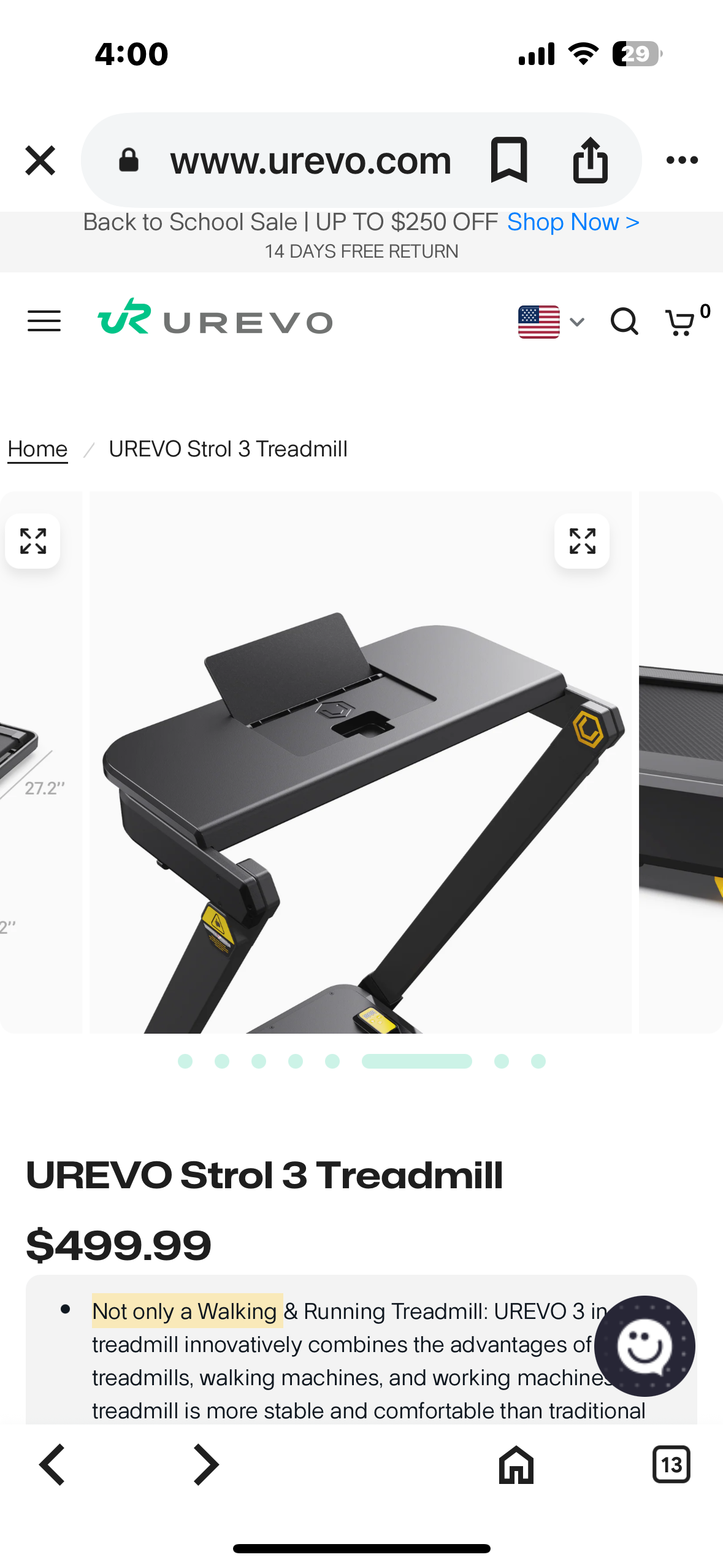 UREVO Strol 3 Under Desk Treadmill, Unique Removable Desktop, Remote, Larger 3HP Motor (W479)