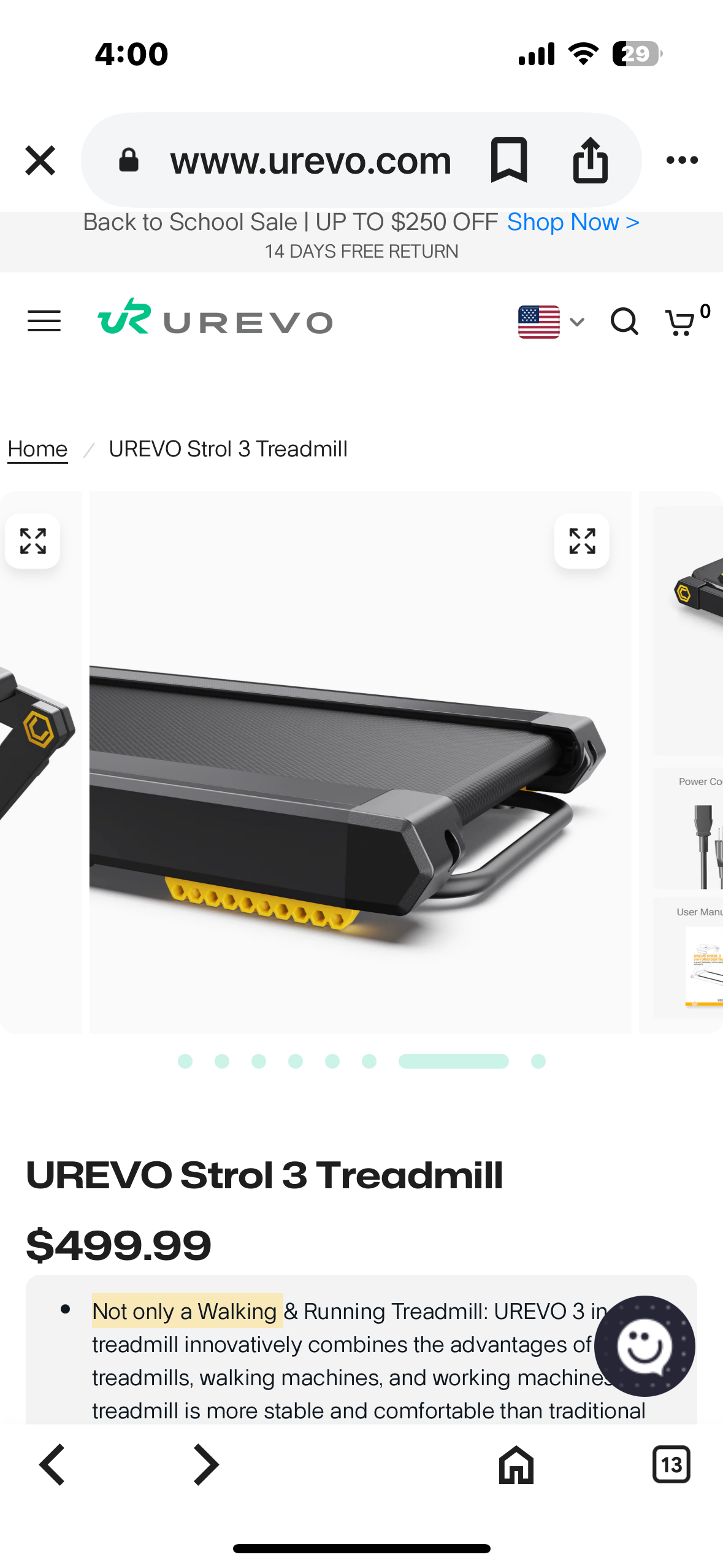 UREVO Strol 3 Under Desk Treadmill, Unique Removable Desktop, Remote, Larger 3HP Motor (W479)