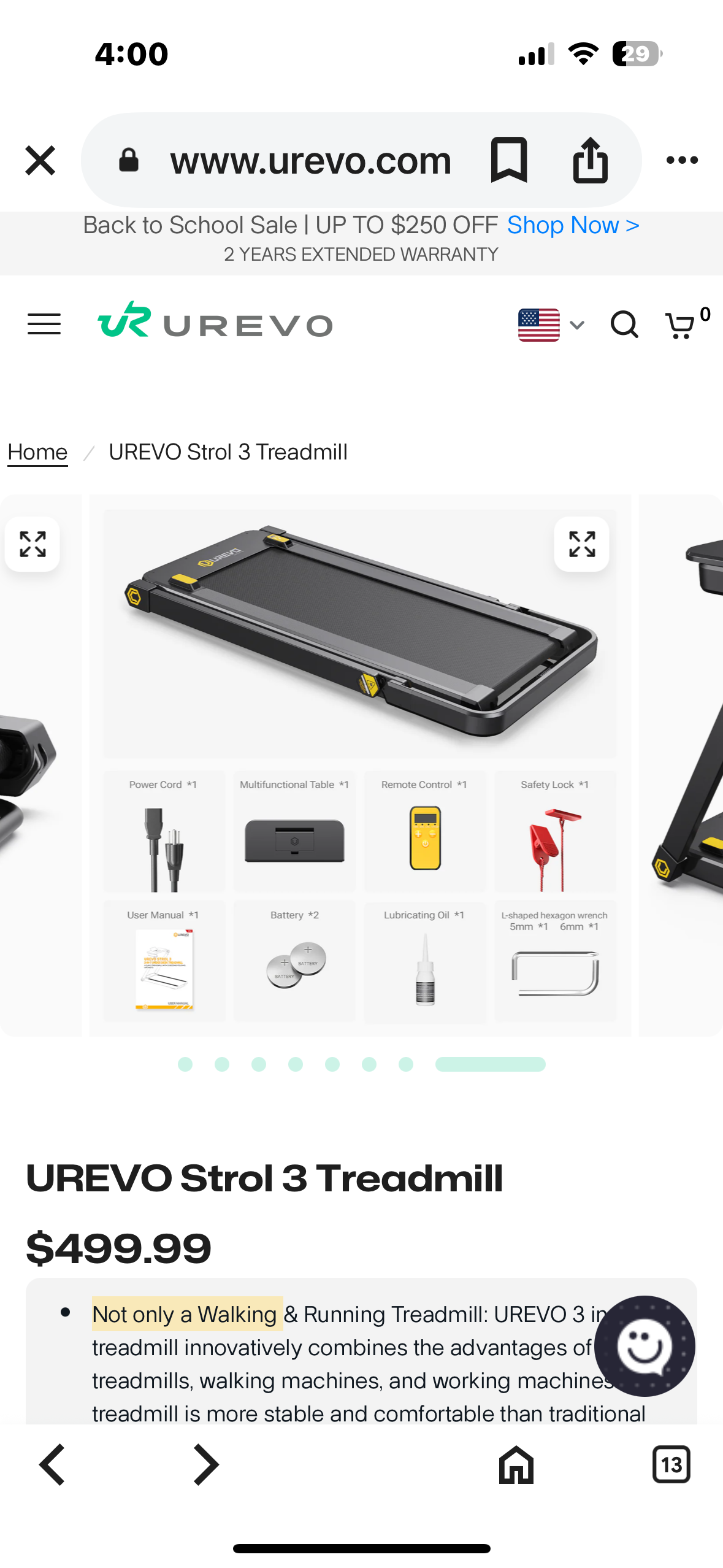 UREVO Strol 3 Under Desk Treadmill, Unique Removable Desktop, Remote, Larger 3HP Motor (W479)