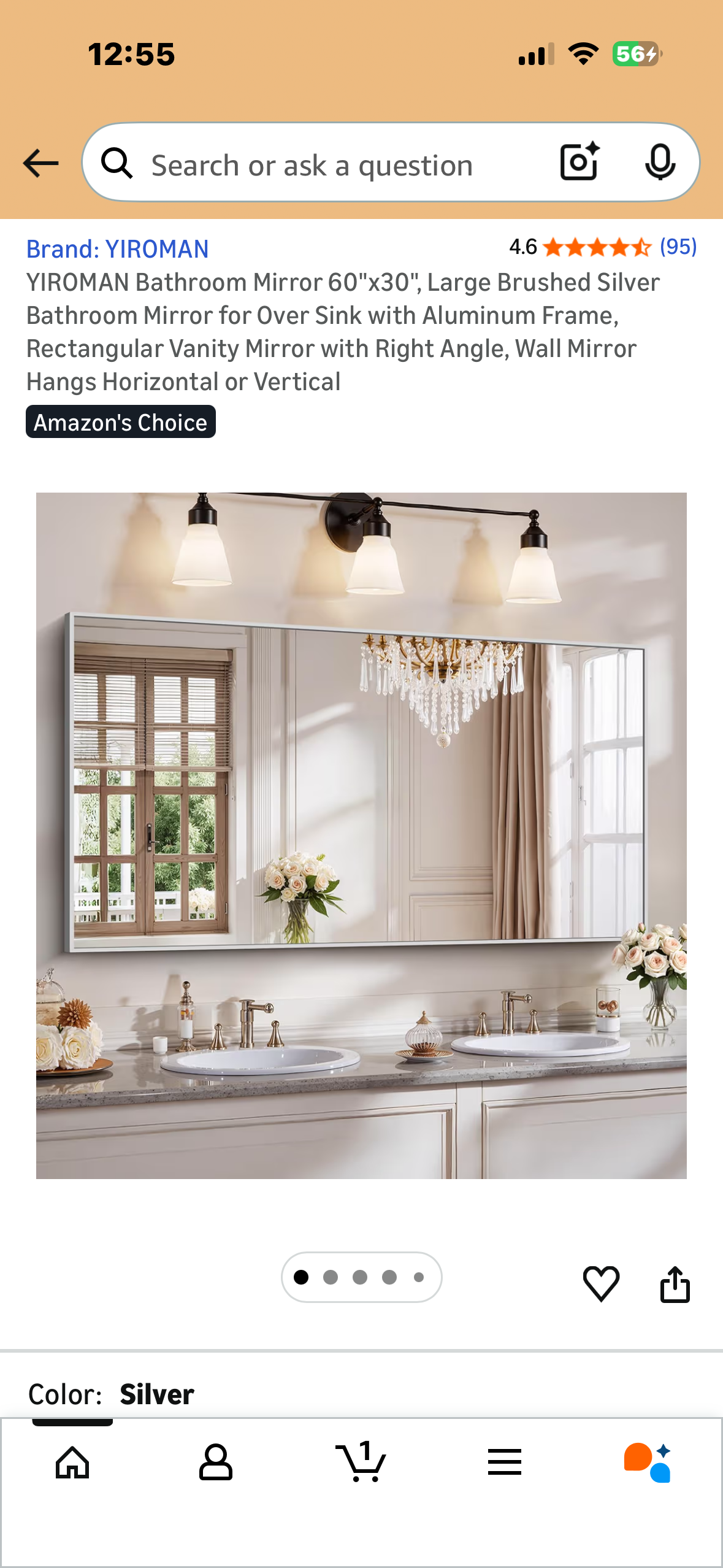 YIROMAN Mirror 60"x30", Large Brushed Silver Bathroom Mirror with Aluminum Frame, Rectangular Vanity Mirror, Hangs Horizontal or Vertical (M479)