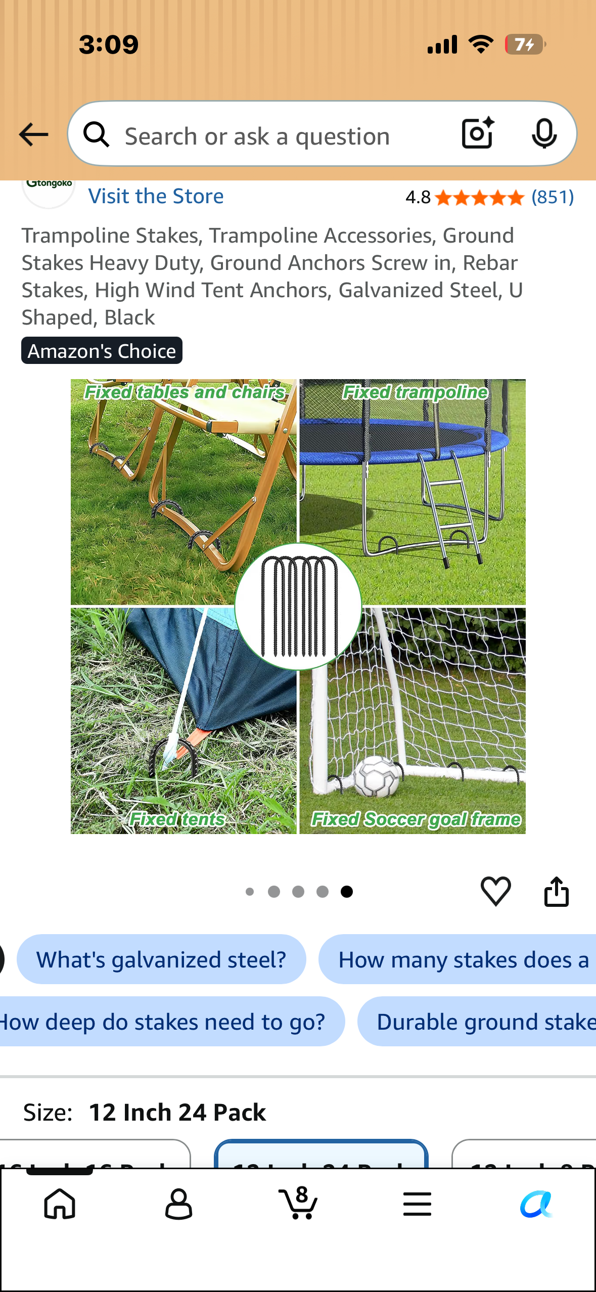 Trampoline Stakes, Trampoline Accessories, Ground Stakes Heavy Duty, Ground Anchors Screw in, Rebar Stakes, High Wind Tent Anchors, Galvanized Steel, U Shaped, Black