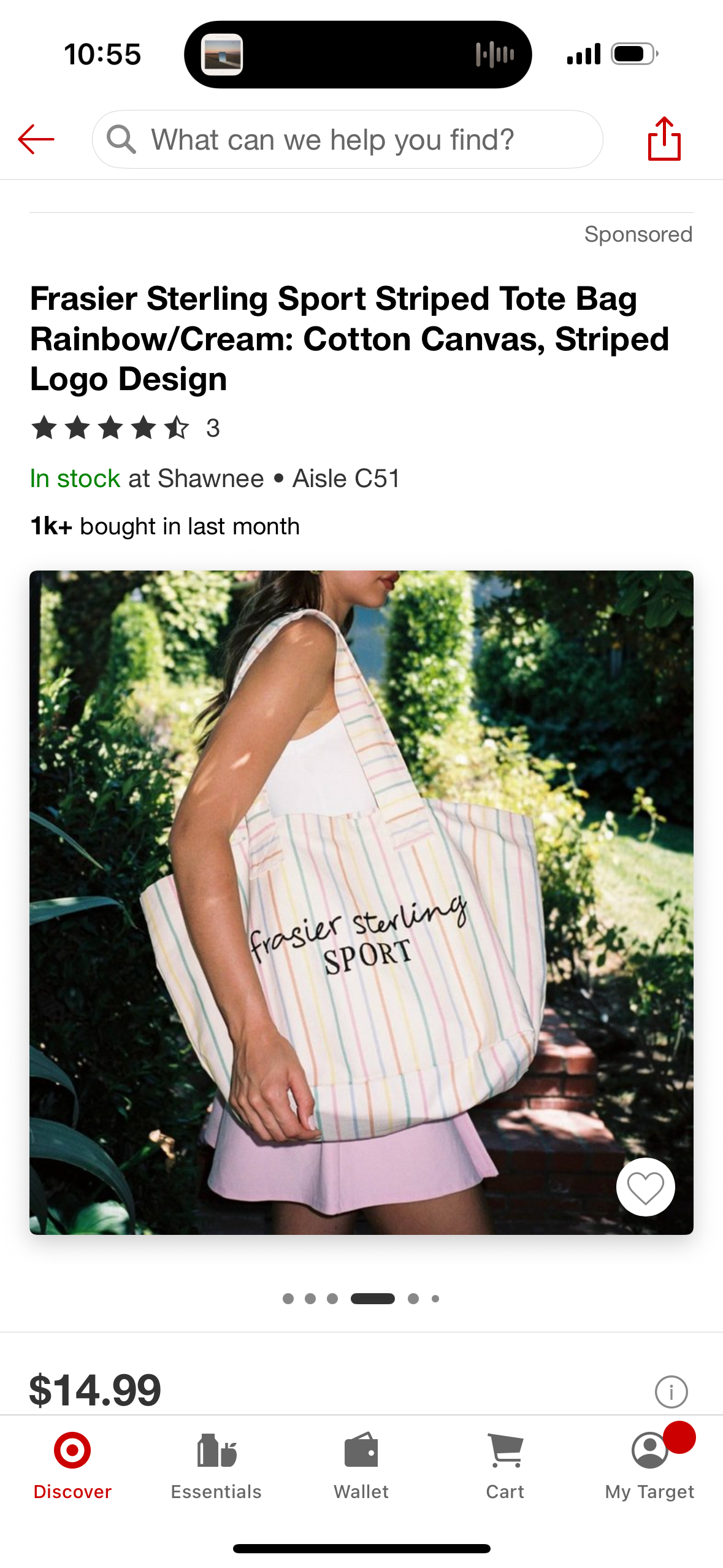 Frasier Sterling Sport Striped Tote Bag Rainbow/Cream: Cotton Canvas, Striped Logo Design