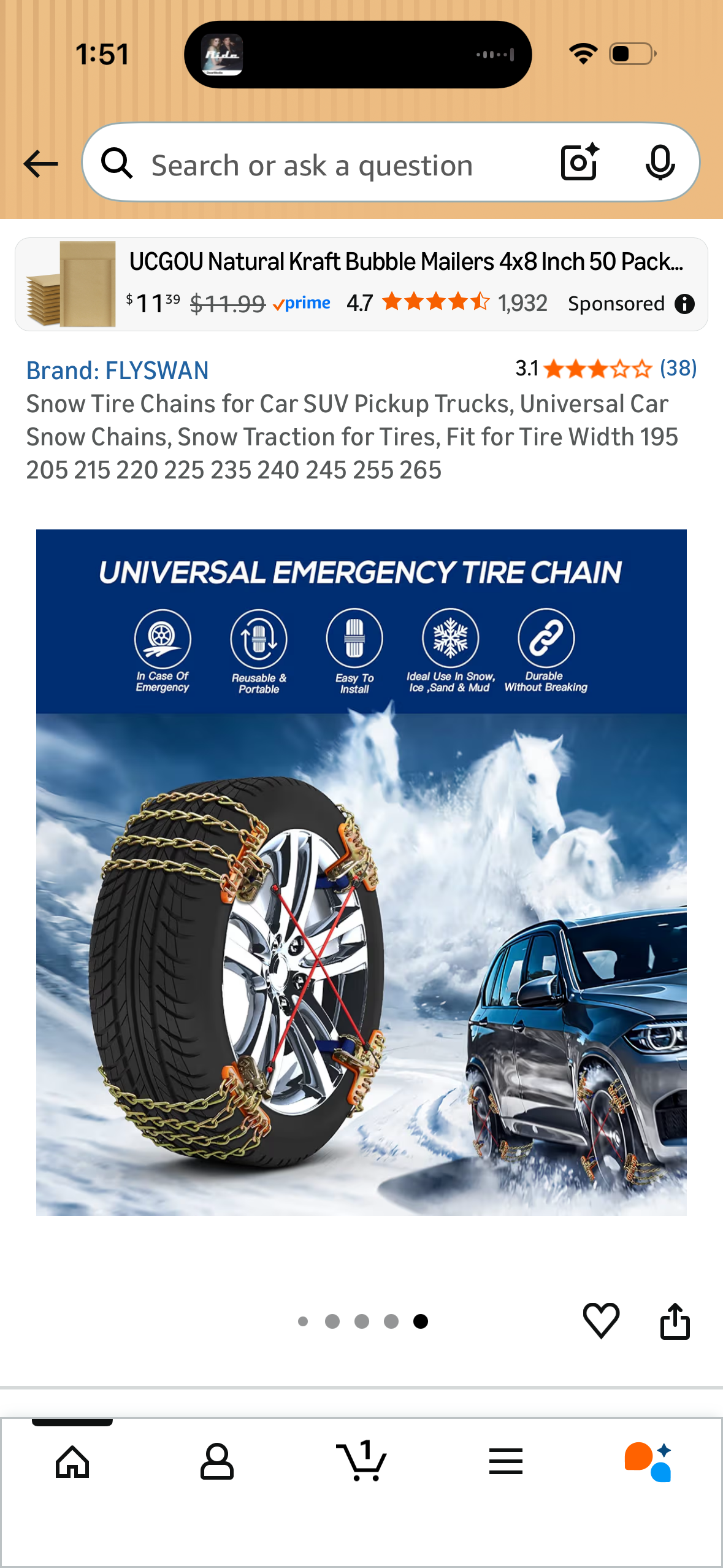 Snow Tire Chains for Car SUV Pickup Trucks, Universal Car Snow Chains, Snow Traction for Tires, Fit for Tire Width 195 205 215 220 225 235 240 245 255 265