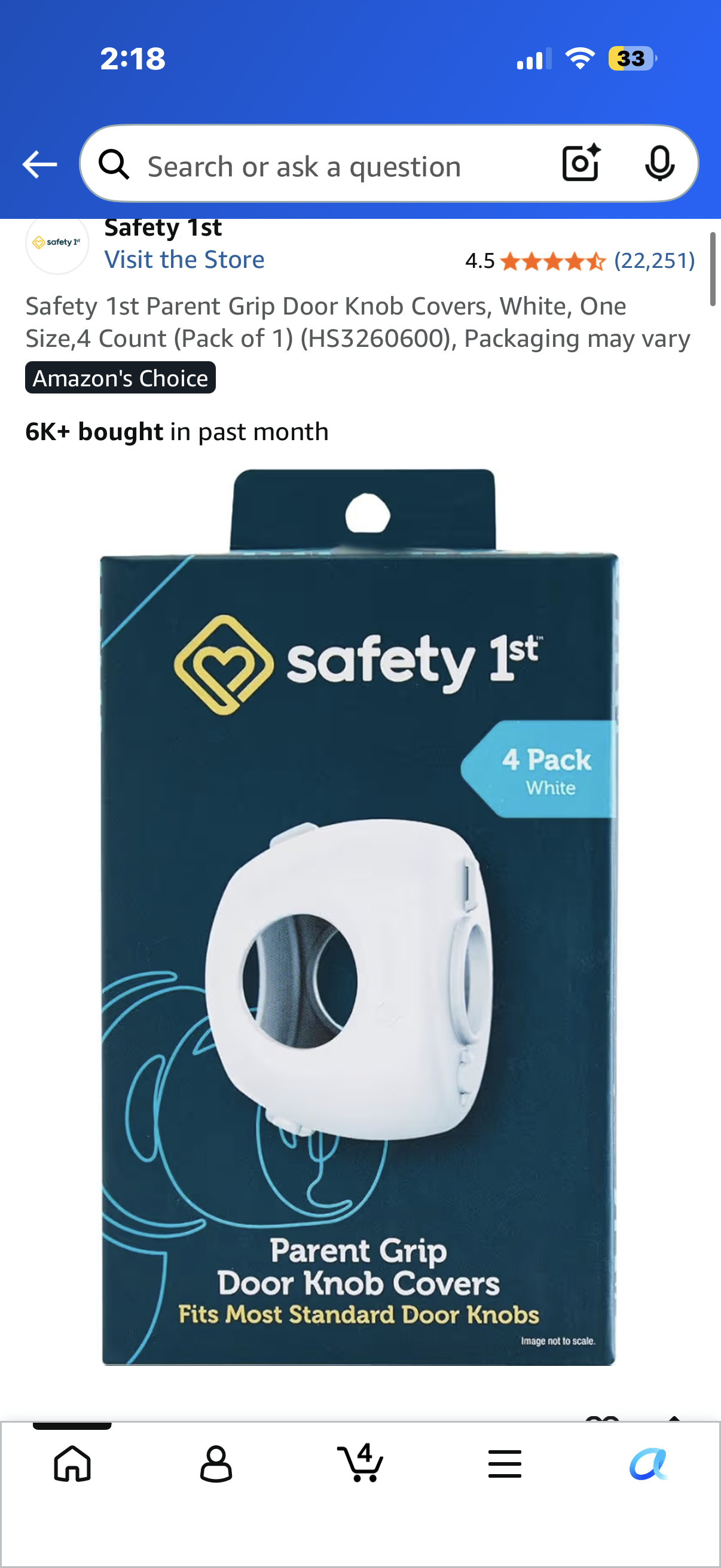 Safety 1st Parent Grip Door Knob Covers, White, One Size,4 Count
