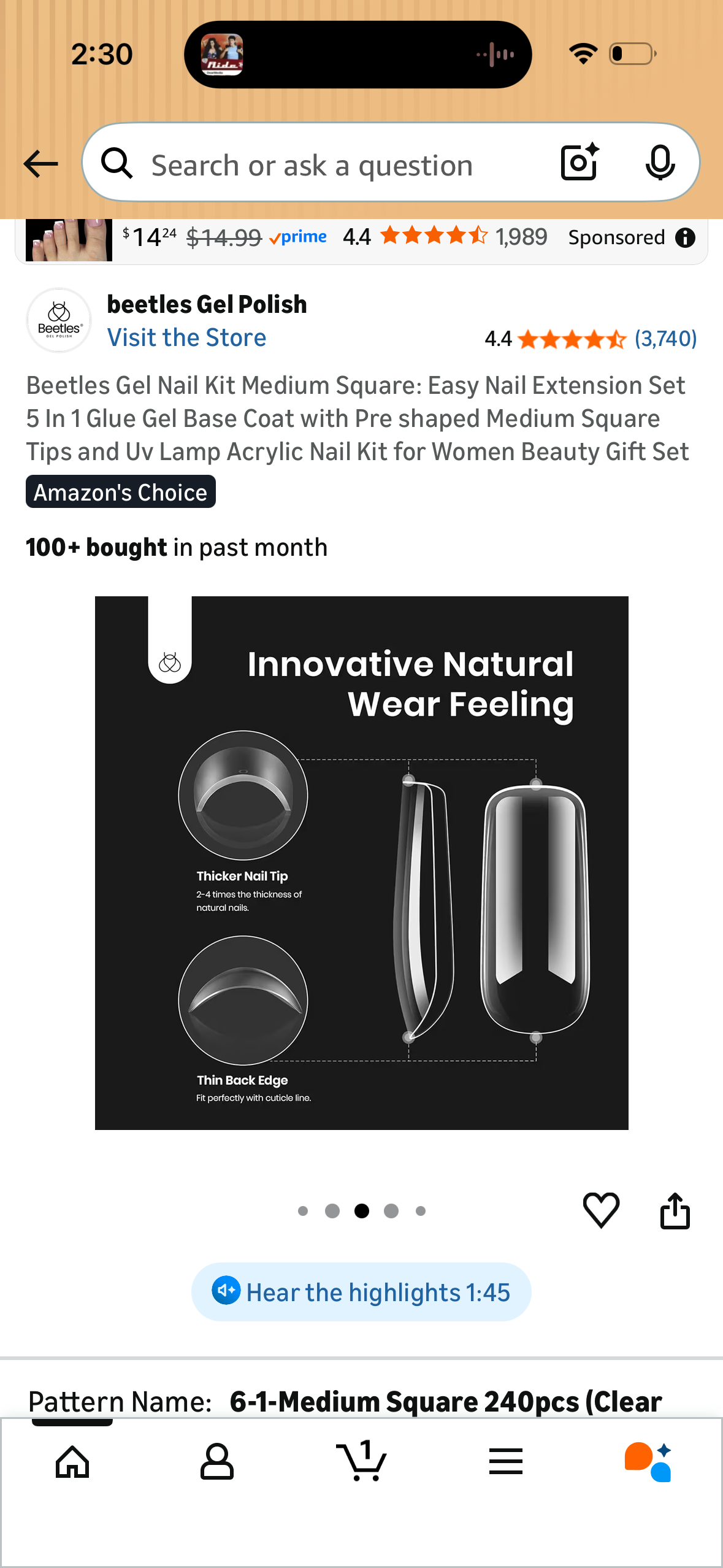 Beetles Gel Nail Kit Medium Square: Easy Nail Extension Set 5 In 1 Glue Gel Base Coat with Pre shaped Medium Square Tips and Uv Lamp Acrylic Nail Kit for Women Beauty Gift Set