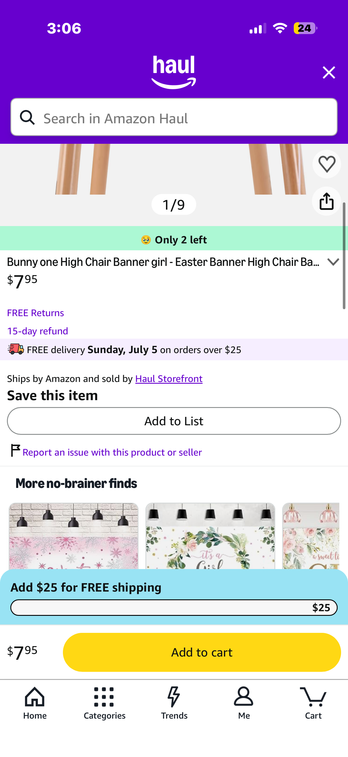 Bunny one High Chair Banner girl