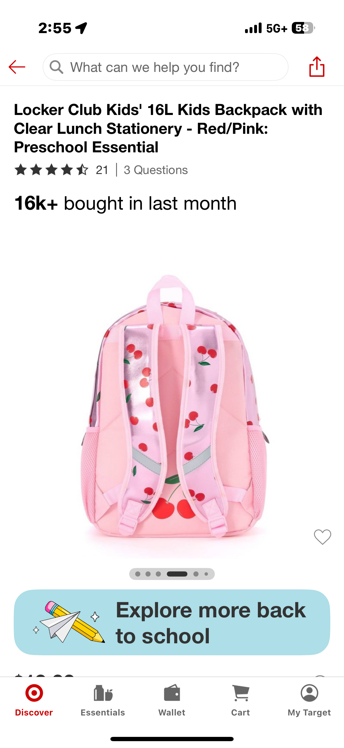 Locker Club Kids' 16L Kids Backpack with Clear Lunch Stationery - Red/Pink:
Preschool Essential