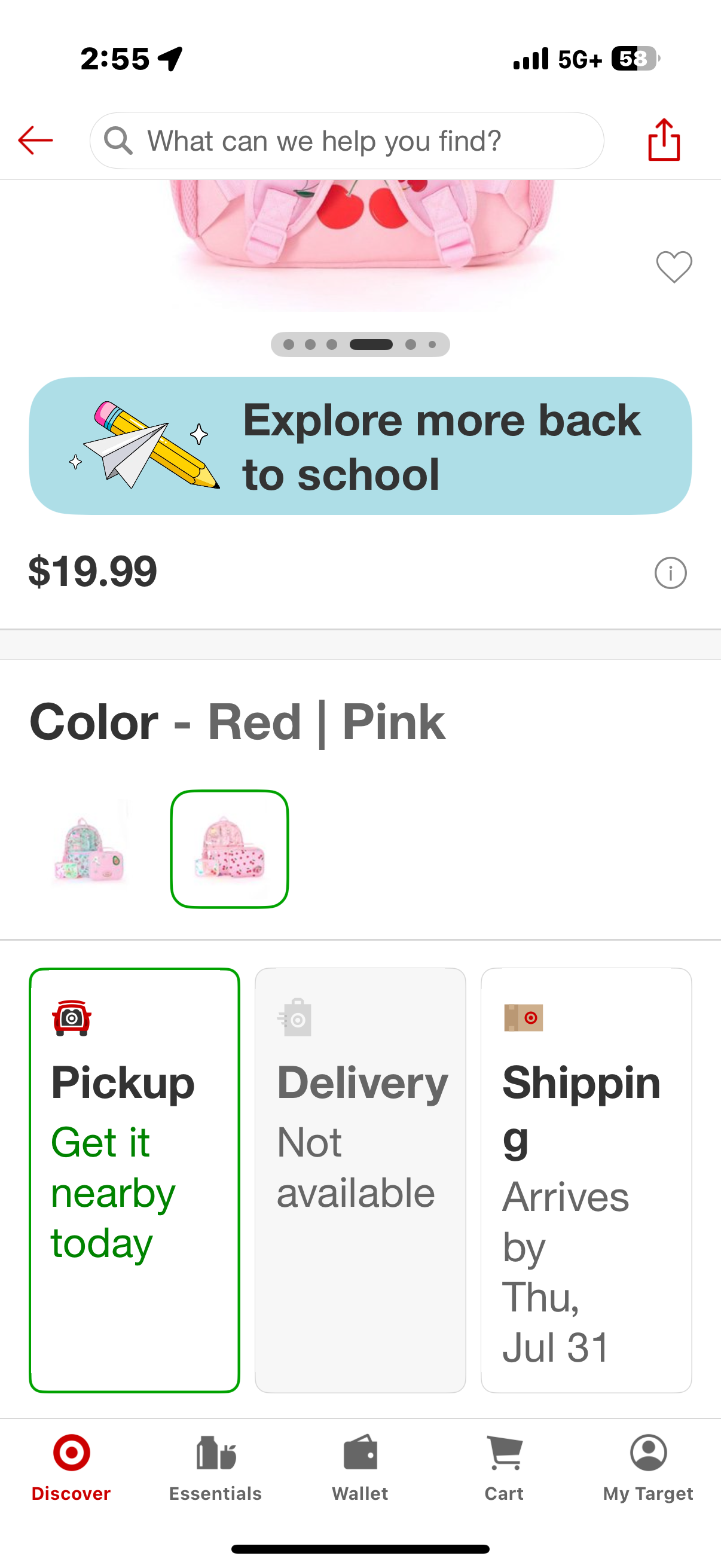 Locker Club Kids' 16L Kids Backpack with Clear Lunch Stationery - Red/Pink:
Preschool Essential
