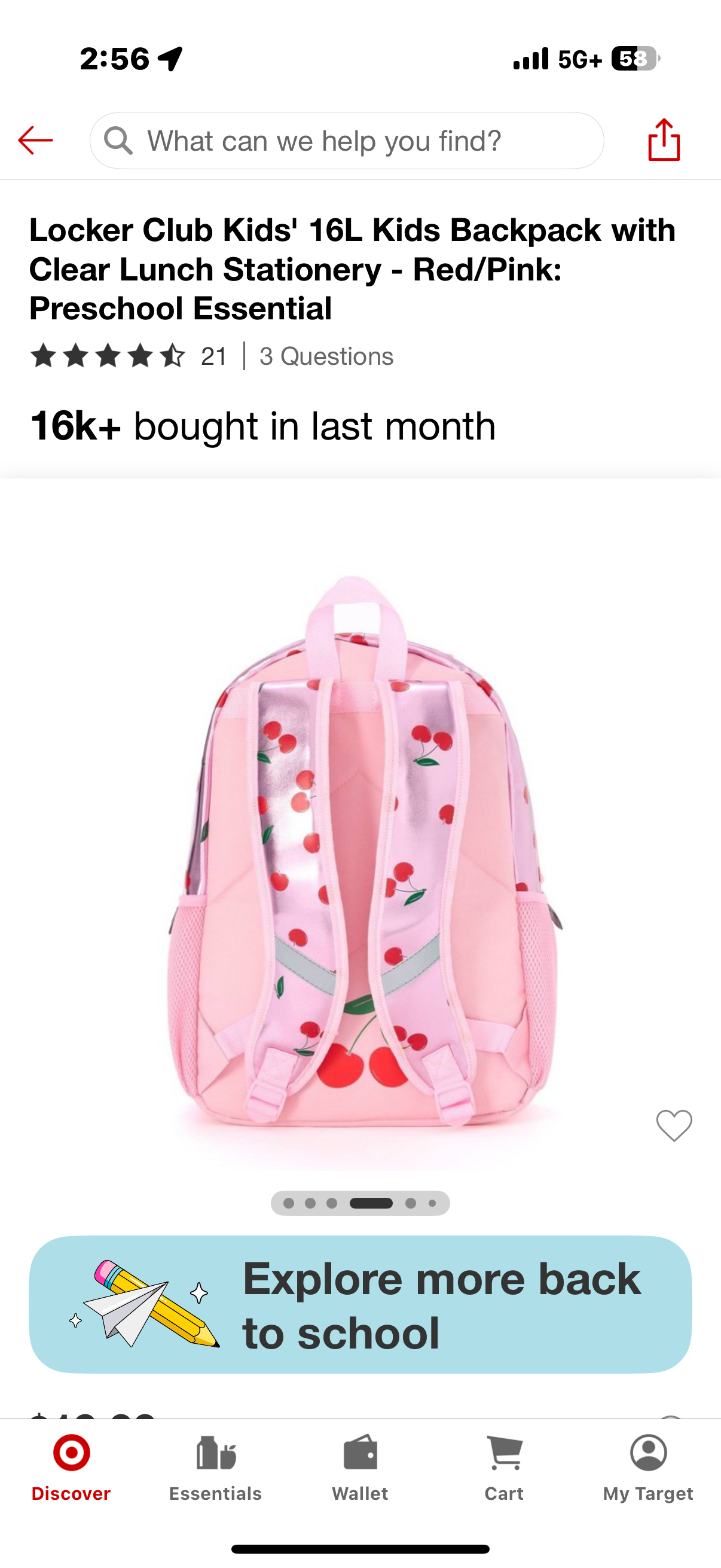 Locker Club Kids' 16L Kids Backpack with Clear Lunch Stationery - Red/Pink:
Preschool Essential