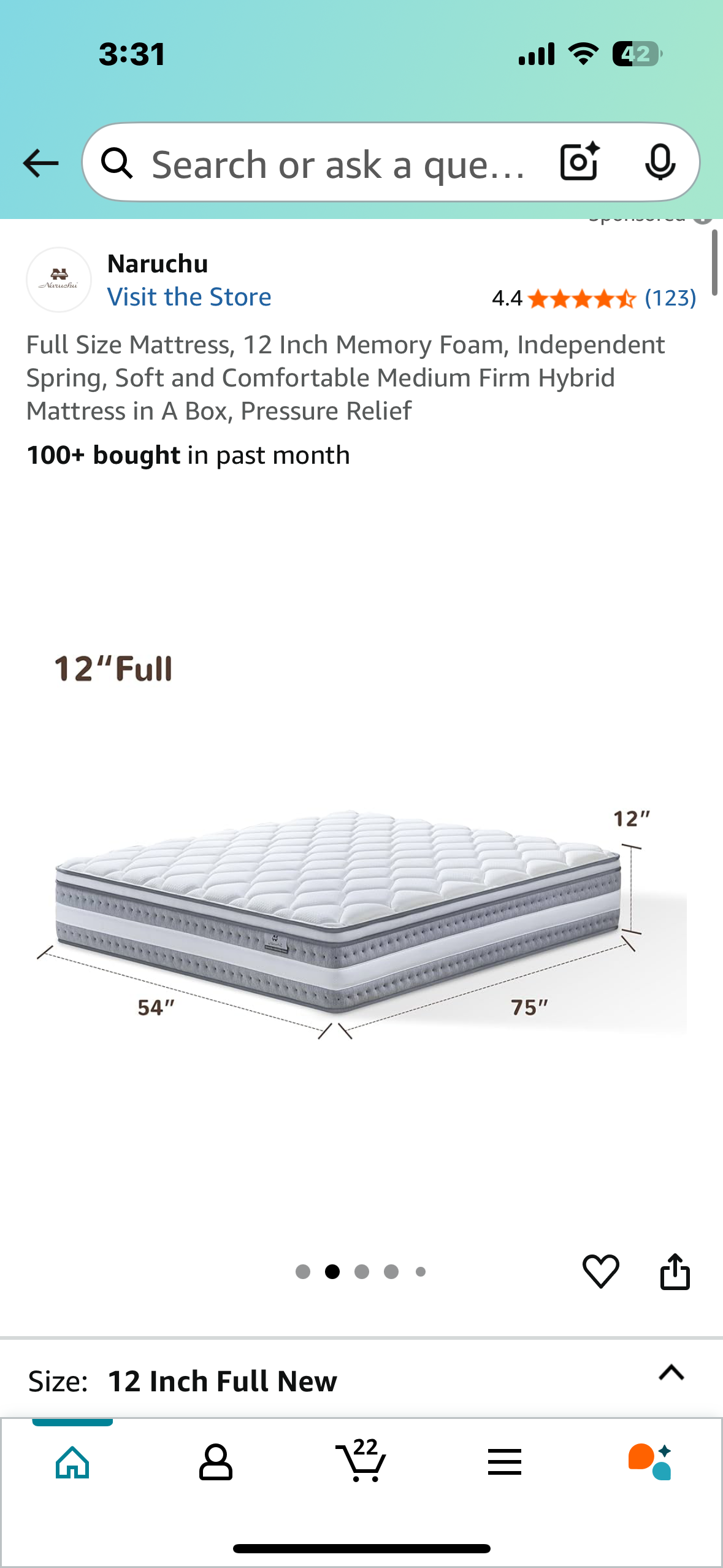 Full Size Mattress, 12” (B1001)