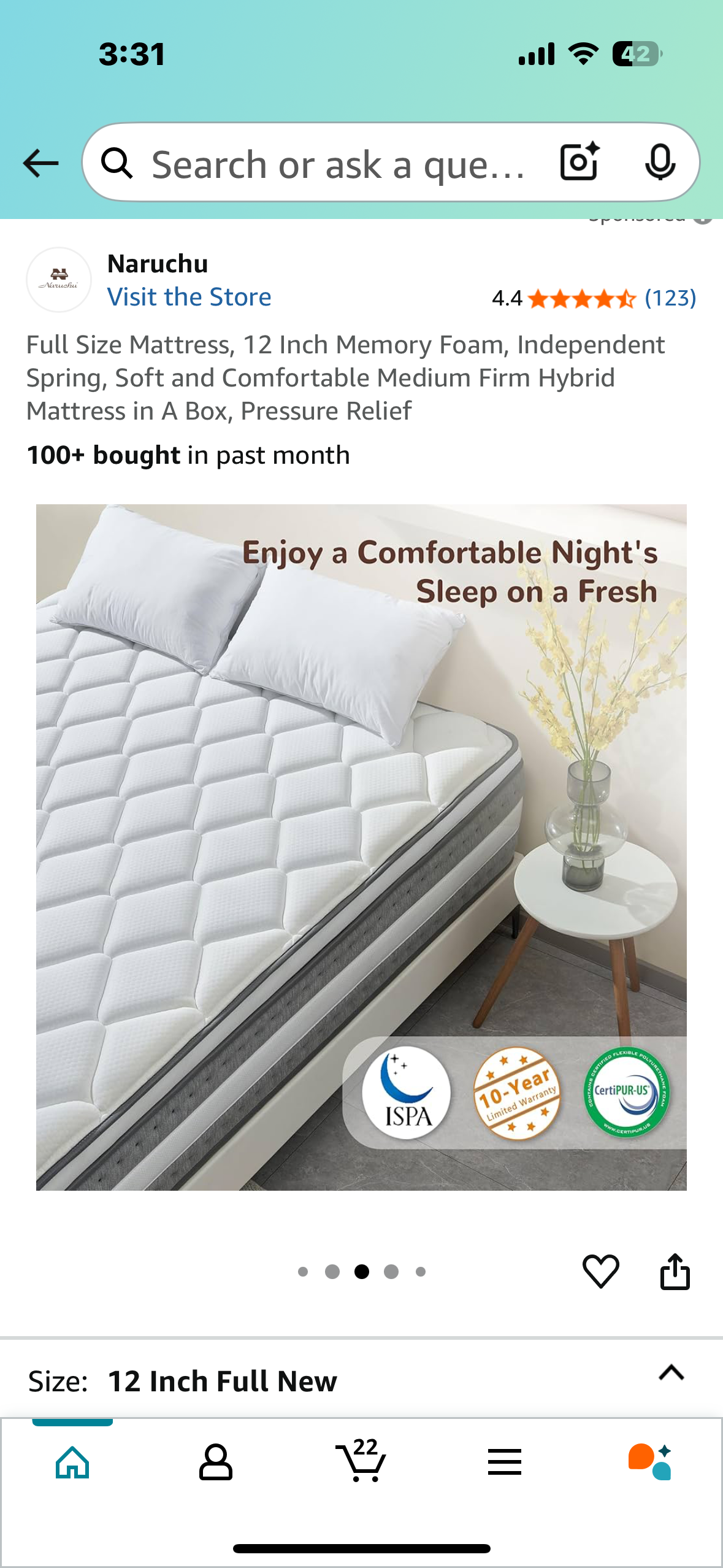 Full Size Mattress, 12” (B1001)