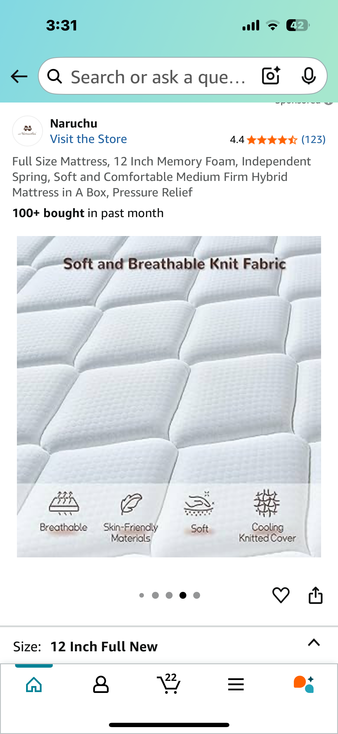 Full Size Mattress, 12” (B1001)