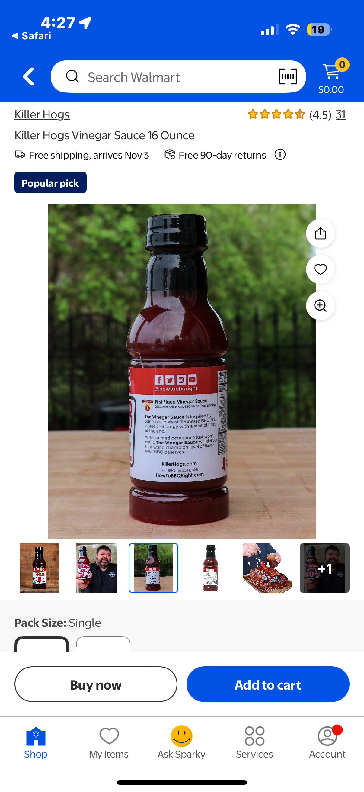 Killer Hogs Vinegar Sauce | Championship Grill and BBQ Sauce for Beef, Steak, Burgers, Pork, and Chicken | Sweet and Tangy and Spicy | 16 Ounces