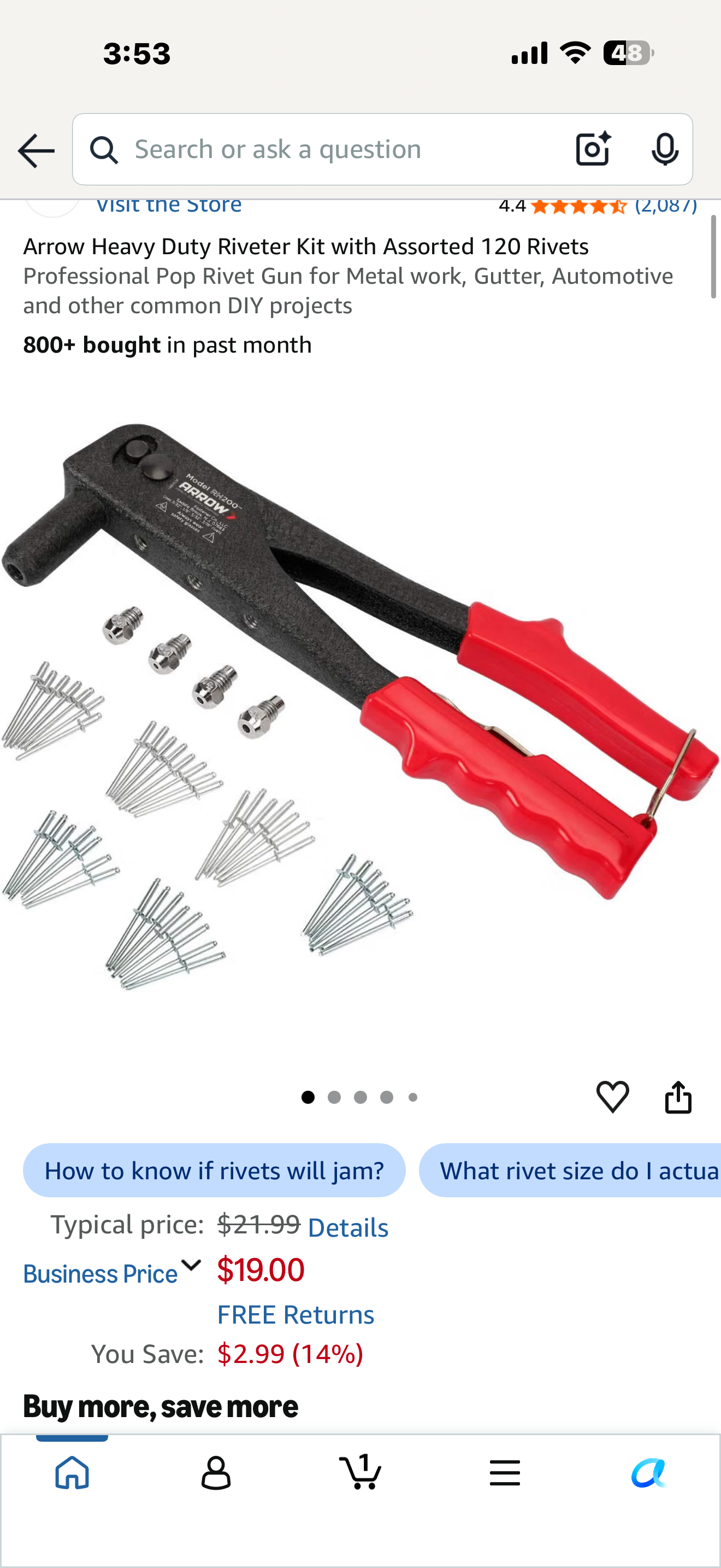 Arrow Heavy Duty Riveter Kit with Assorted 120 Rivets Professional Pop Rivet Gun for Metal work, Gutter, Automotive and other common DIY projects