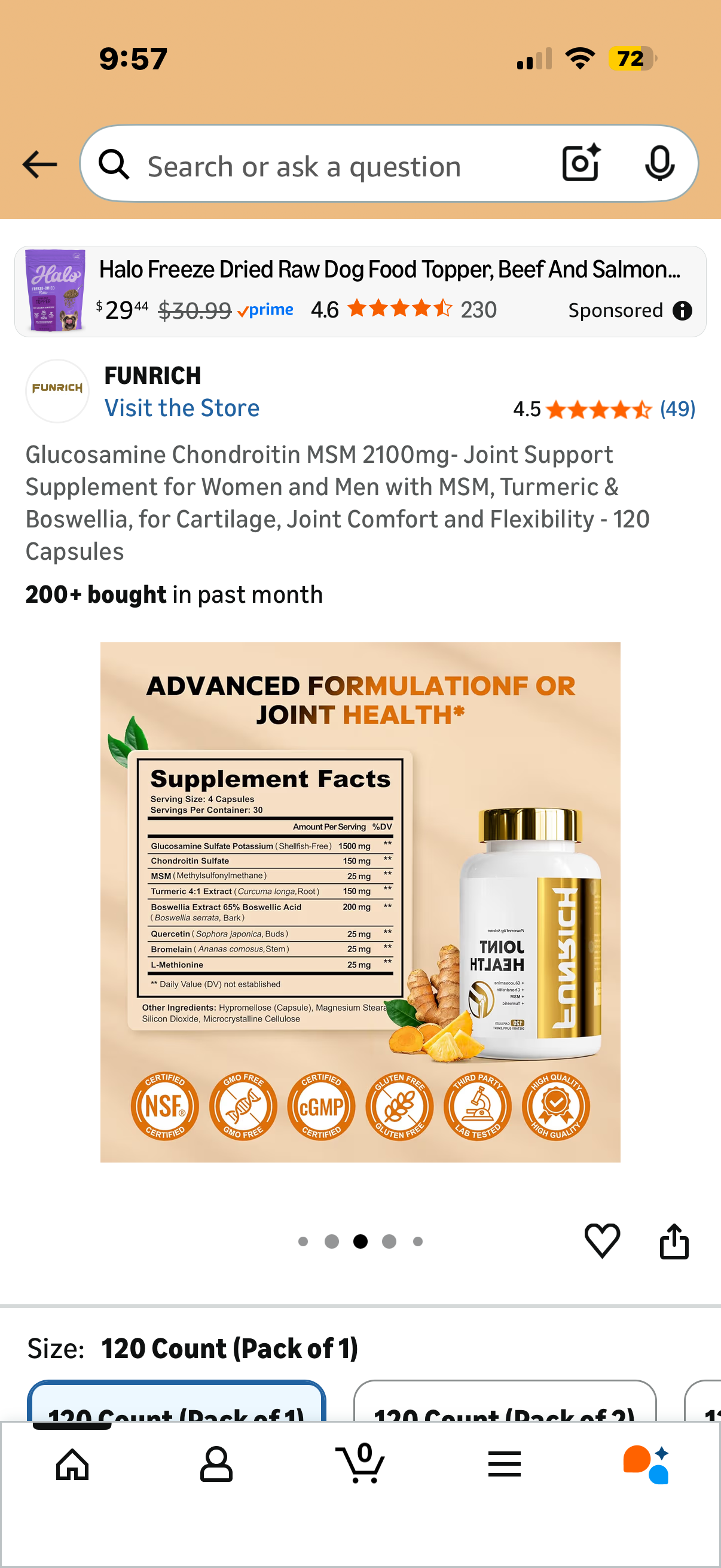 Glucosamine Chondroitin MSM 2100mg- Joint Support Supplement for Women and Men with MSM, Turmeric & Boswellia, for Cartilage, Joint Comfort and Flexibility - 120 Capsules