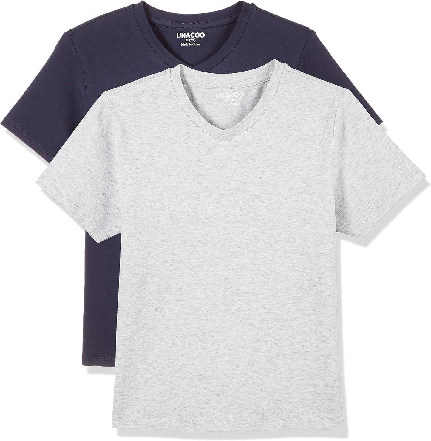 UNACOO Girls Boys Tshirts Short Sleeve V-Neck Tees Solid Soft T-Shirts for Boys (Size X-Large)