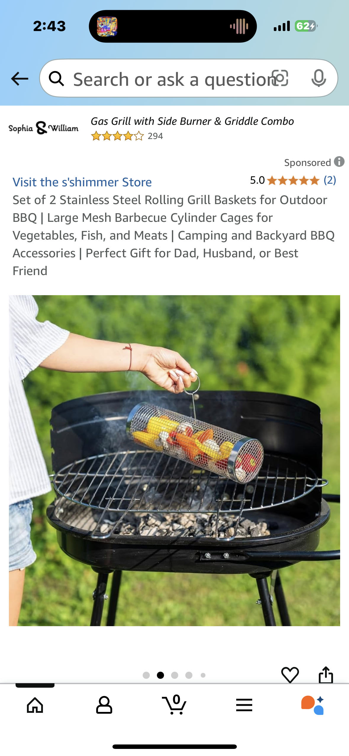 Set of 2 Stainless Steel Rolling Grill Baskets for Outdoor BBQ | Large Mesh Barbecue Cylinder Cages for Vegetables, Fish, and Meats | Camping and Backyard BBQ Accessories | Perfect Gift for Dad, Husband, or Best Friend