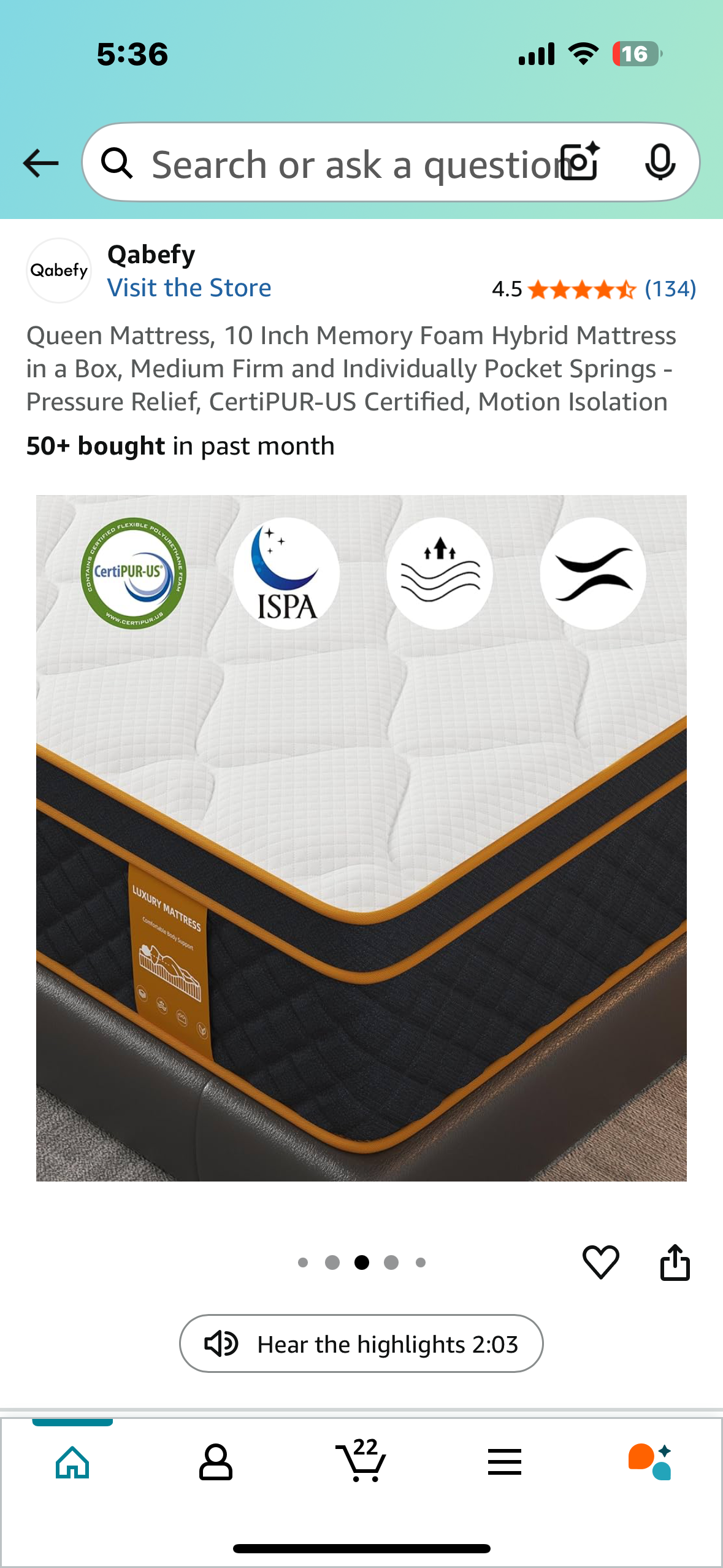 Queen Size Mattress, 10” (B1012)
