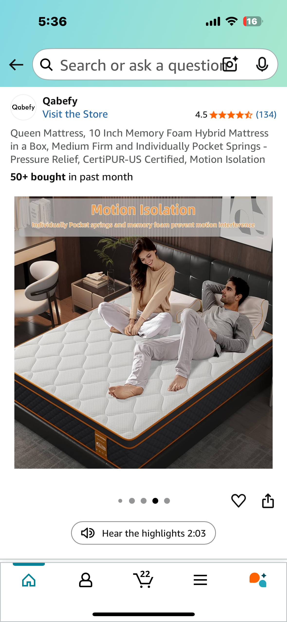 Queen Size Mattress, 10” (B1012)
