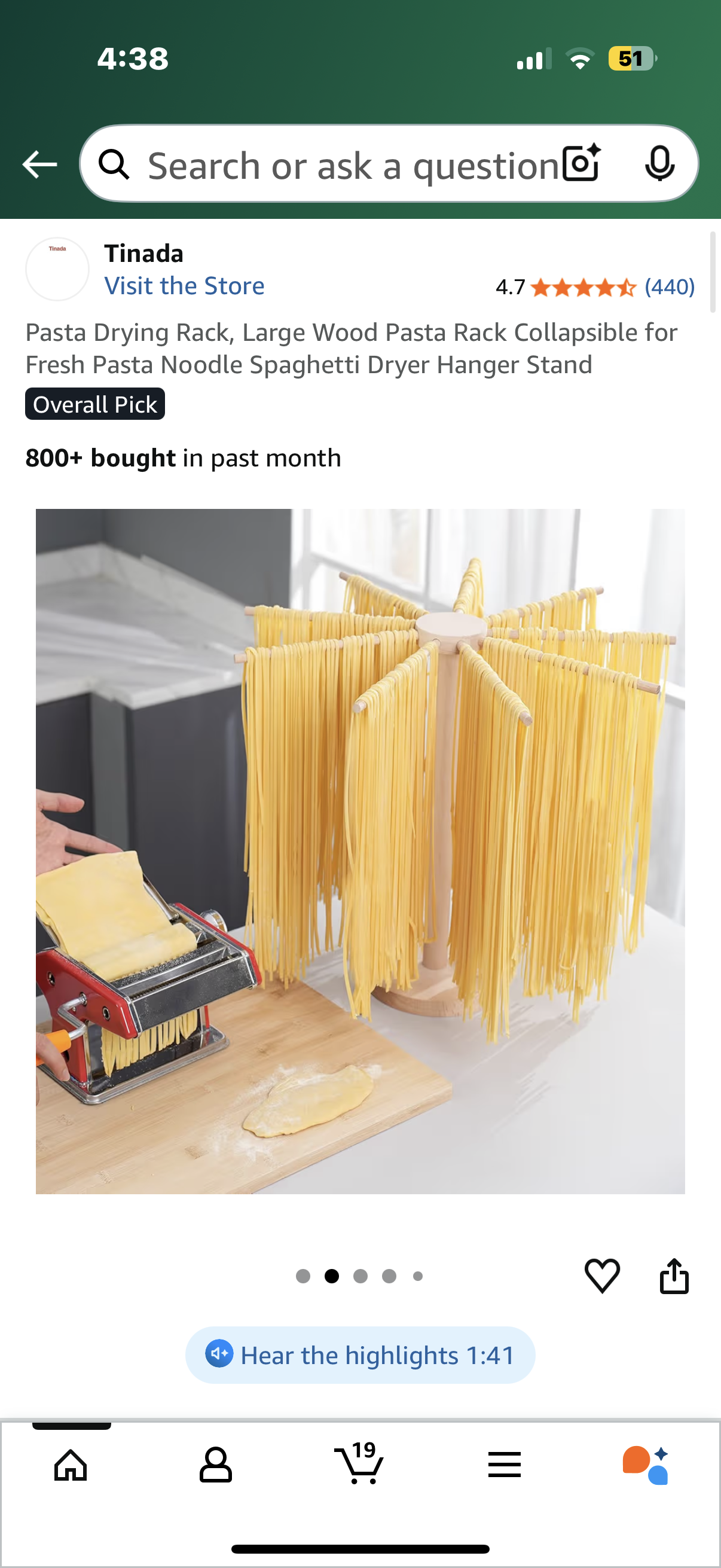 Pasta Drying Rack, Large Wood Pasta Rack Collapsible for Fresh Pasta Noodle Spaghetti Dryer Hanger Stand