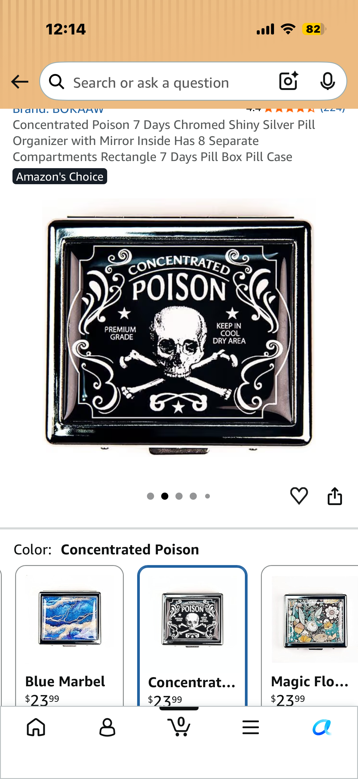 Concentrated Poison 7 Days Chromed Shiny Silver Pill Organizer with Mirror Inside Has 8 Separate Compartments Rectangle 7 Days Pill Box Pill Case
