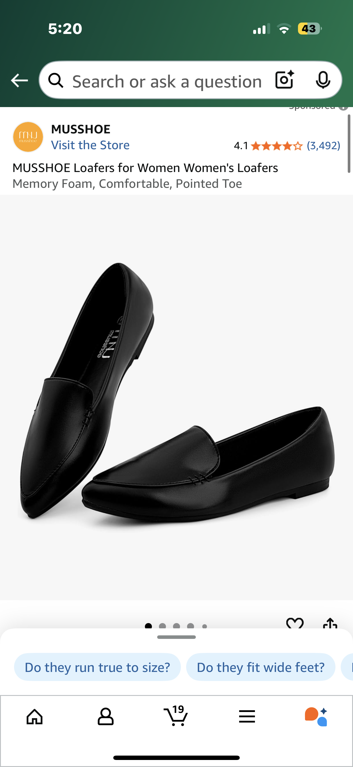 MUSSHOE Loafers for Women Women's Loafers Memory Foam, Comfortable, Pointed Toe (Size 901)