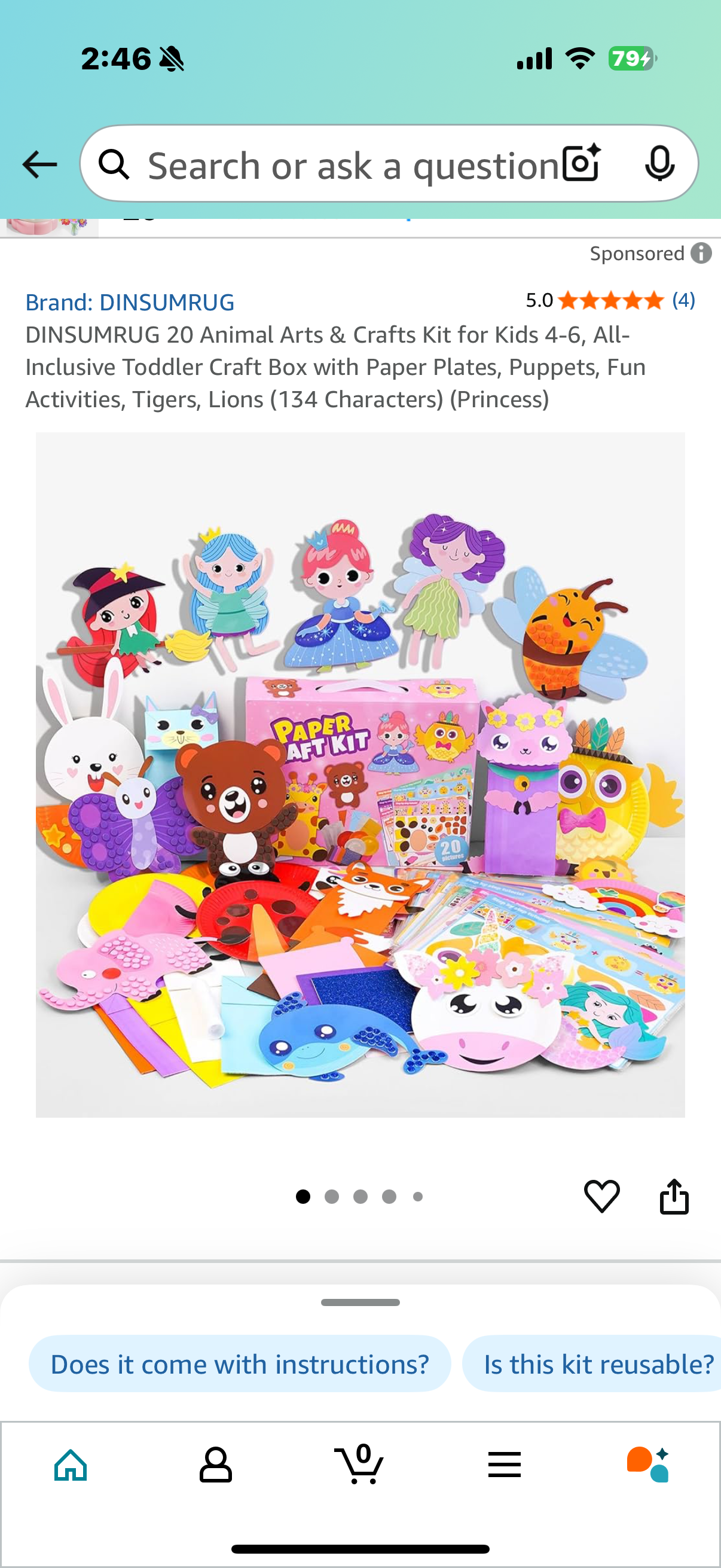 20 Animal Arts & Crafts Kit for Kids 4-6, All-Inclusive Toddler Craft Box with Paper Plates, Puppets, Fun Activities, Tigers, Lions (134 Characters) (Princess)
