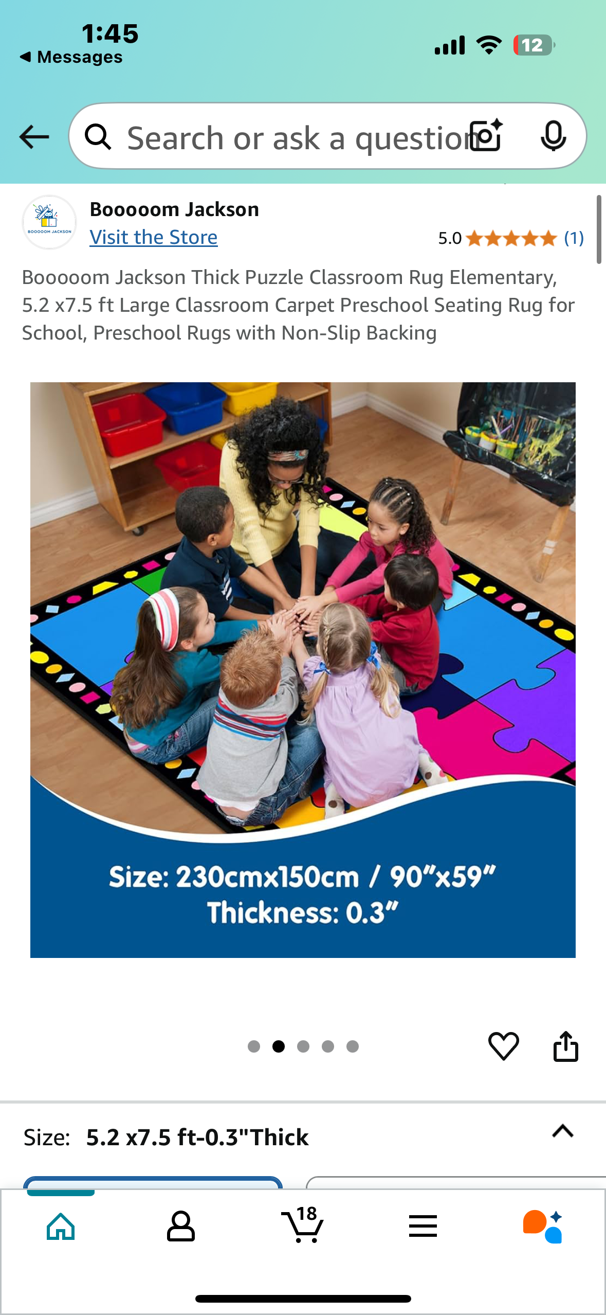 New - Booooom Jackson Thick Puzzle Classroom Rug 5.2 x7.5 ft Large Classroom Seating Rug with Non-Slip Backing (L868)