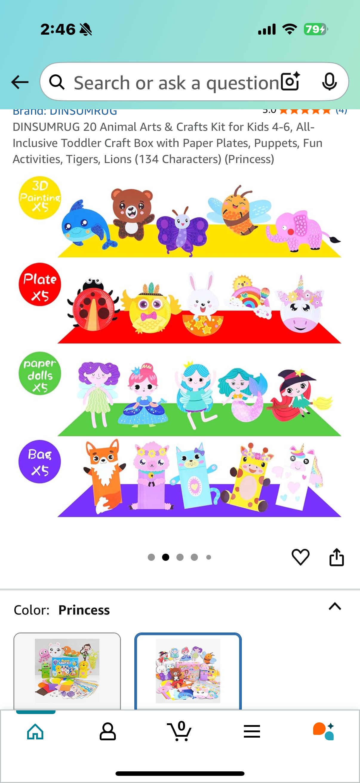 20 Animal Arts & Crafts Kit for Kids 4-6, All-Inclusive Toddler Craft Box with Paper Plates, Puppets, Fun Activities, Tigers, Lions (134 Characters) (Princess)