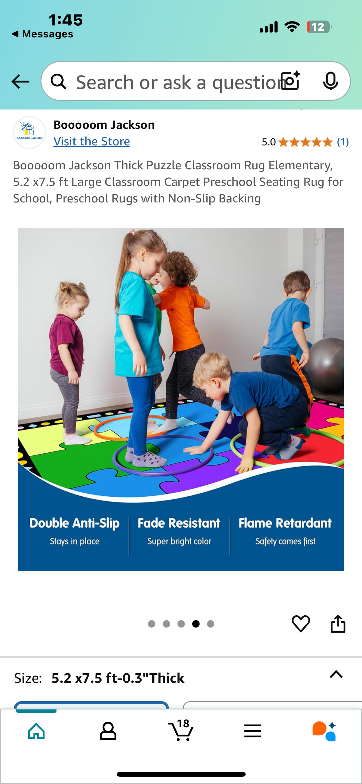 New - Booooom Jackson Thick Puzzle Classroom Rug 5.2 x7.5 ft Large Classroom Seating Rug with Non-Slip Backing (L868)
