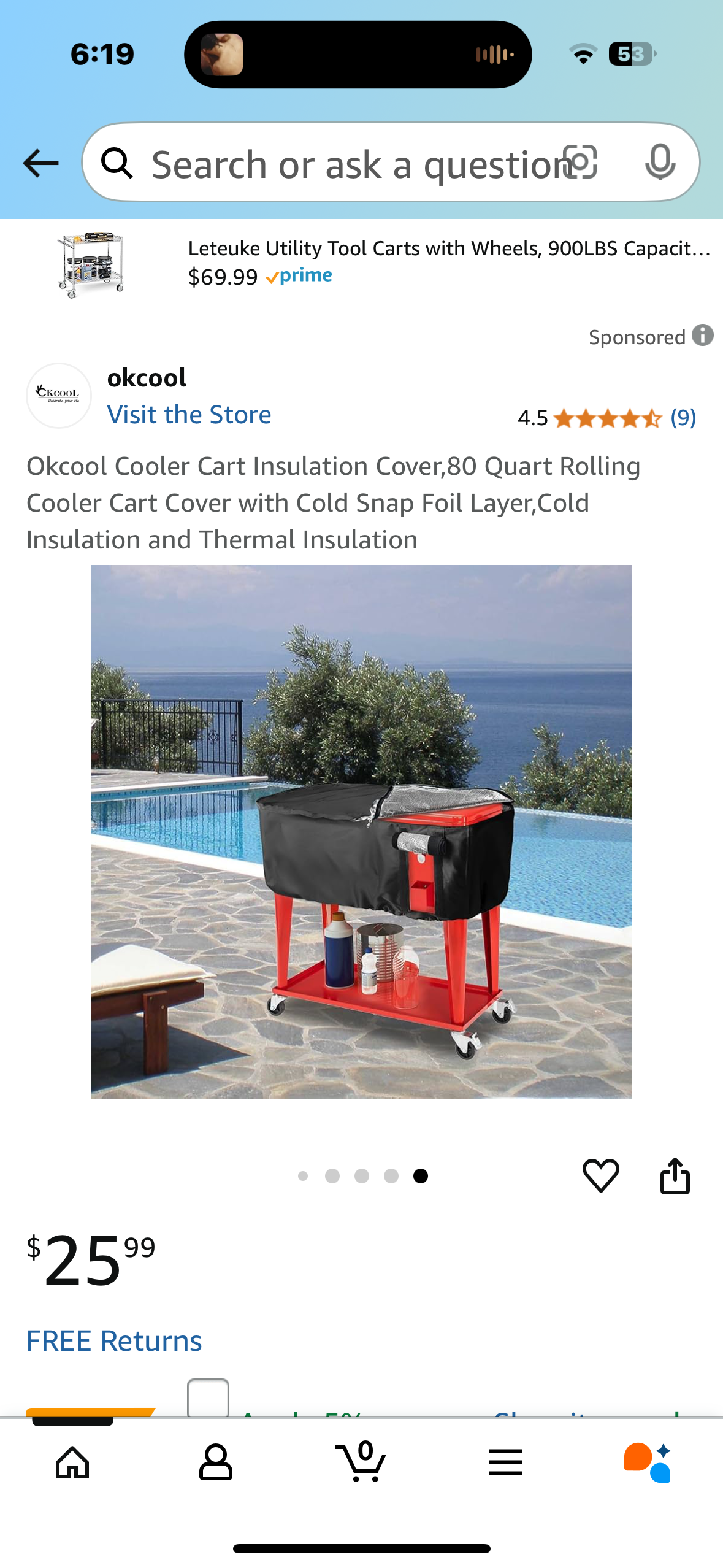 Cooler Cart Insulation Cover,80 Quart Rolling Cooler Cart Cover with Cold Snap Foil Layer,Cold Insulation and Thermal Insulation