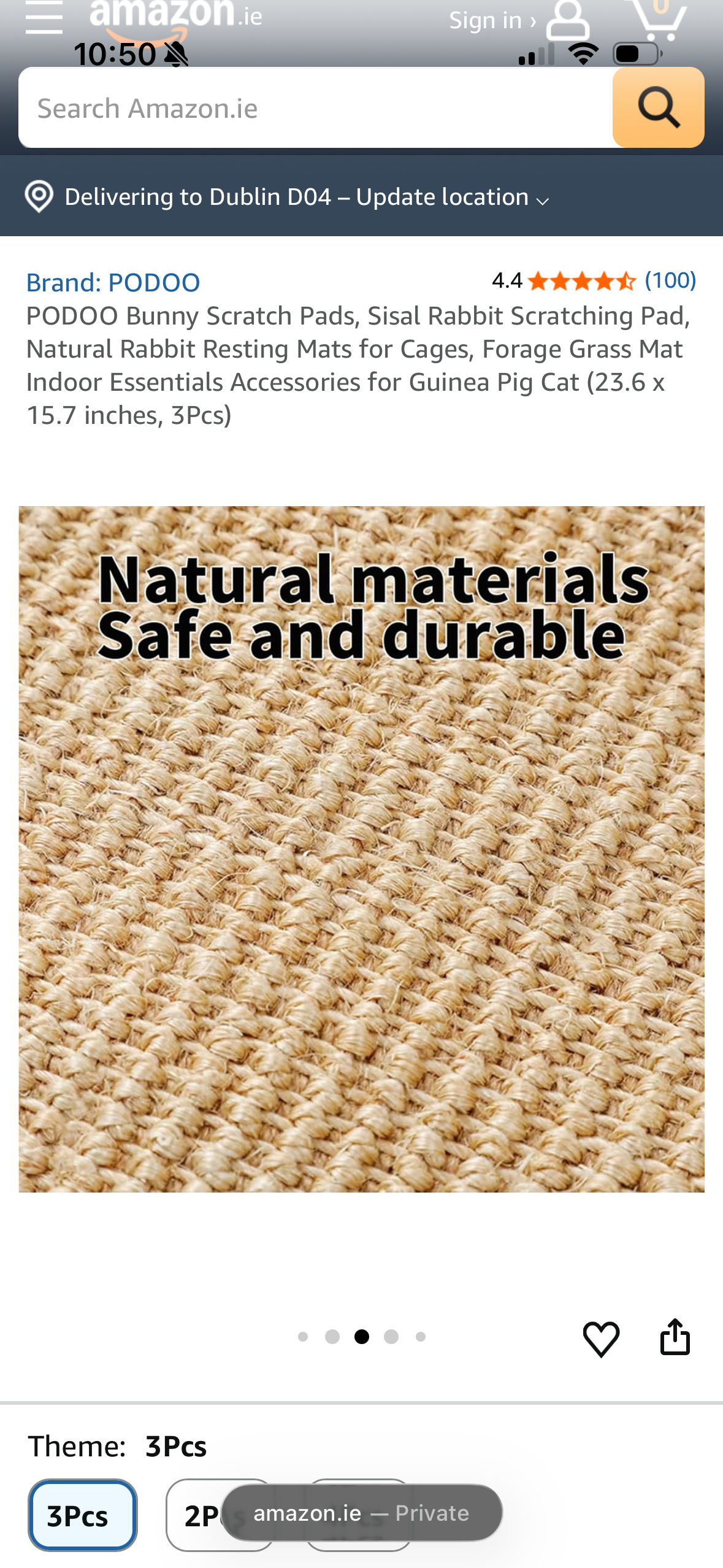 PODOO Bunny Scratch Pads, Sisal Rabbit Scratching Pad, Natural Rabbit Resting Mats for Cages, Forage Grass Mat Indoor Essentials Accessories for Guinea Pig Cat (3Pcs, 23.6 x 15.7 inches)