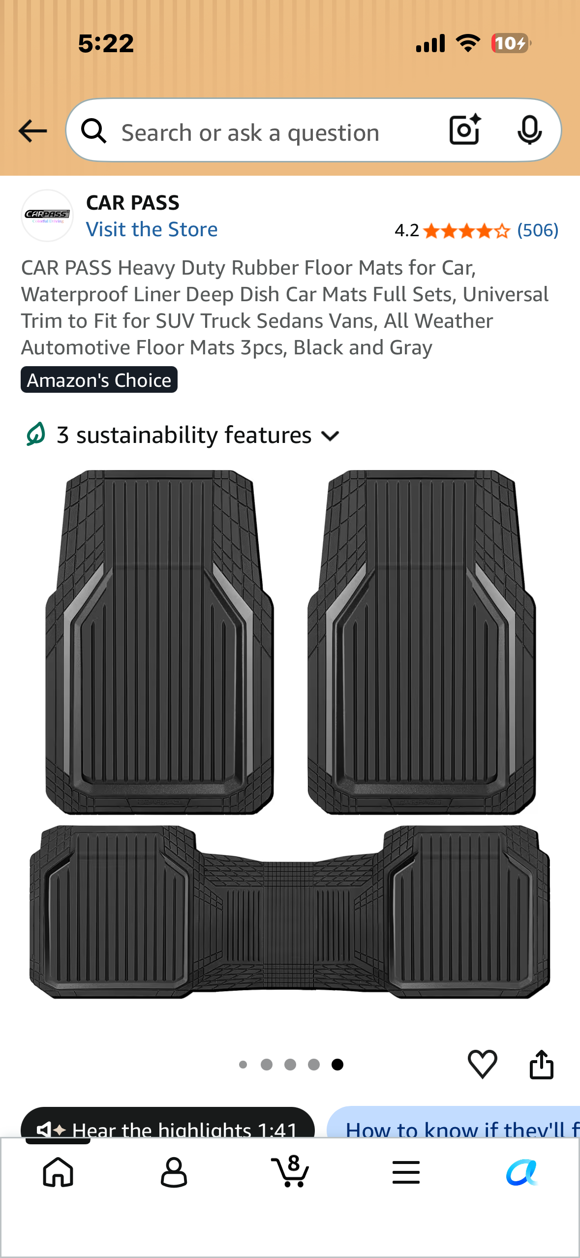 CAR PASS Heavy Duty Rubber Floor Mats for Car, Waterproof Liner Deep Dish Car Mats Full Sets, Universal Trim to Fit for SUV Truck Sedans Vans, All Weather Automotive Floor Mats 3pcs, Black and Gray