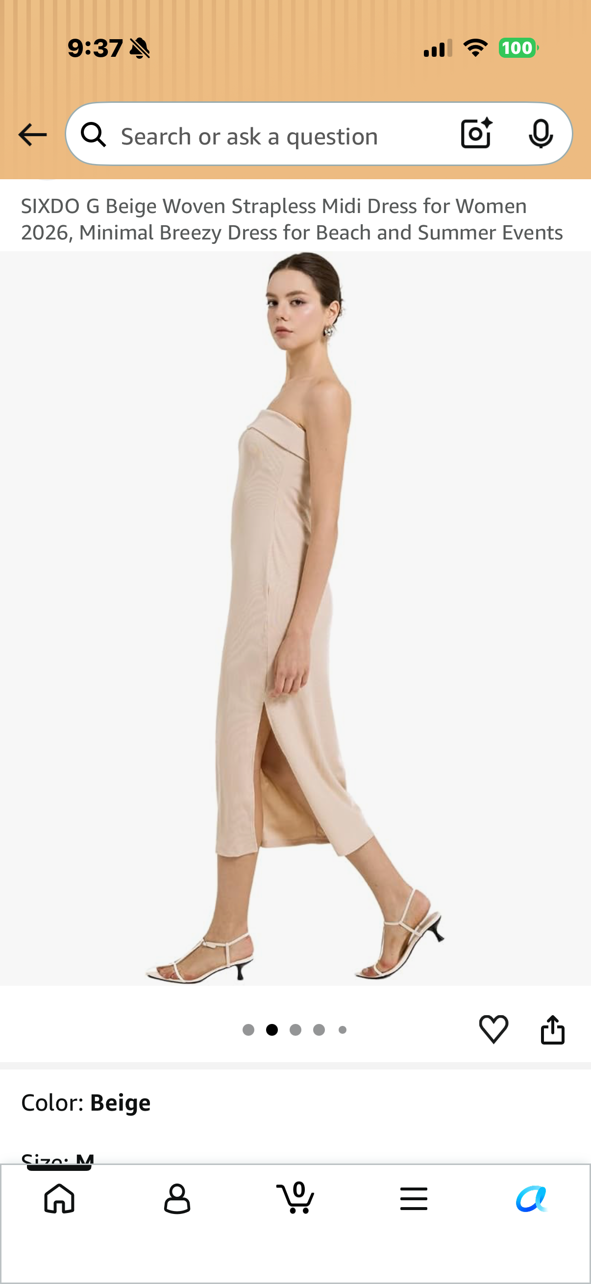 SIXDO G Beige Woven Strapless Midi Dress for Women 2026, Minimal Breezy Dress for Beach and Summer Events (Size Medium)