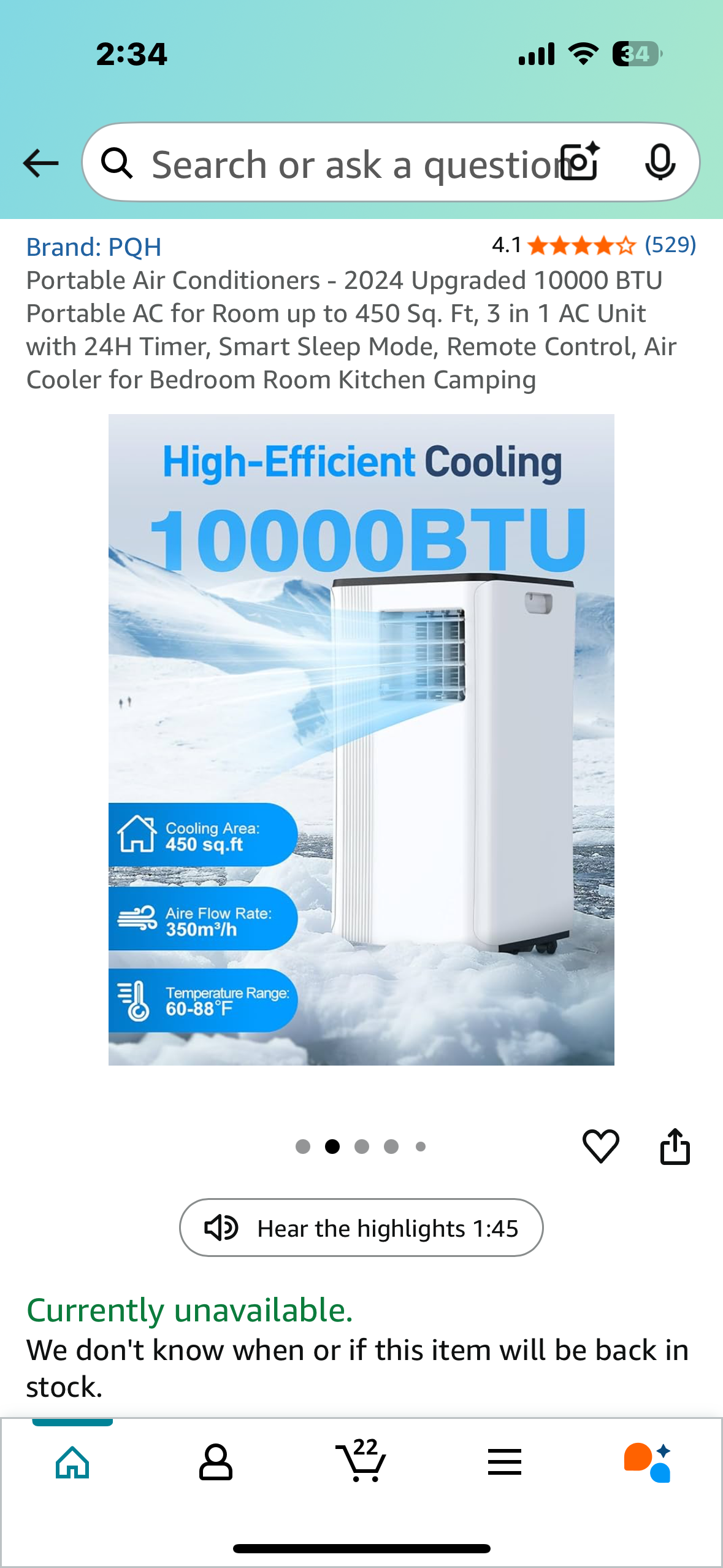 Portable Air Conditioner - 10000 BTU
Portable AC for Room up to 450 Sq. Ft, 3 in 1 AC Unit for Bedroom, Living Room,Kitchen,Camping (R632)