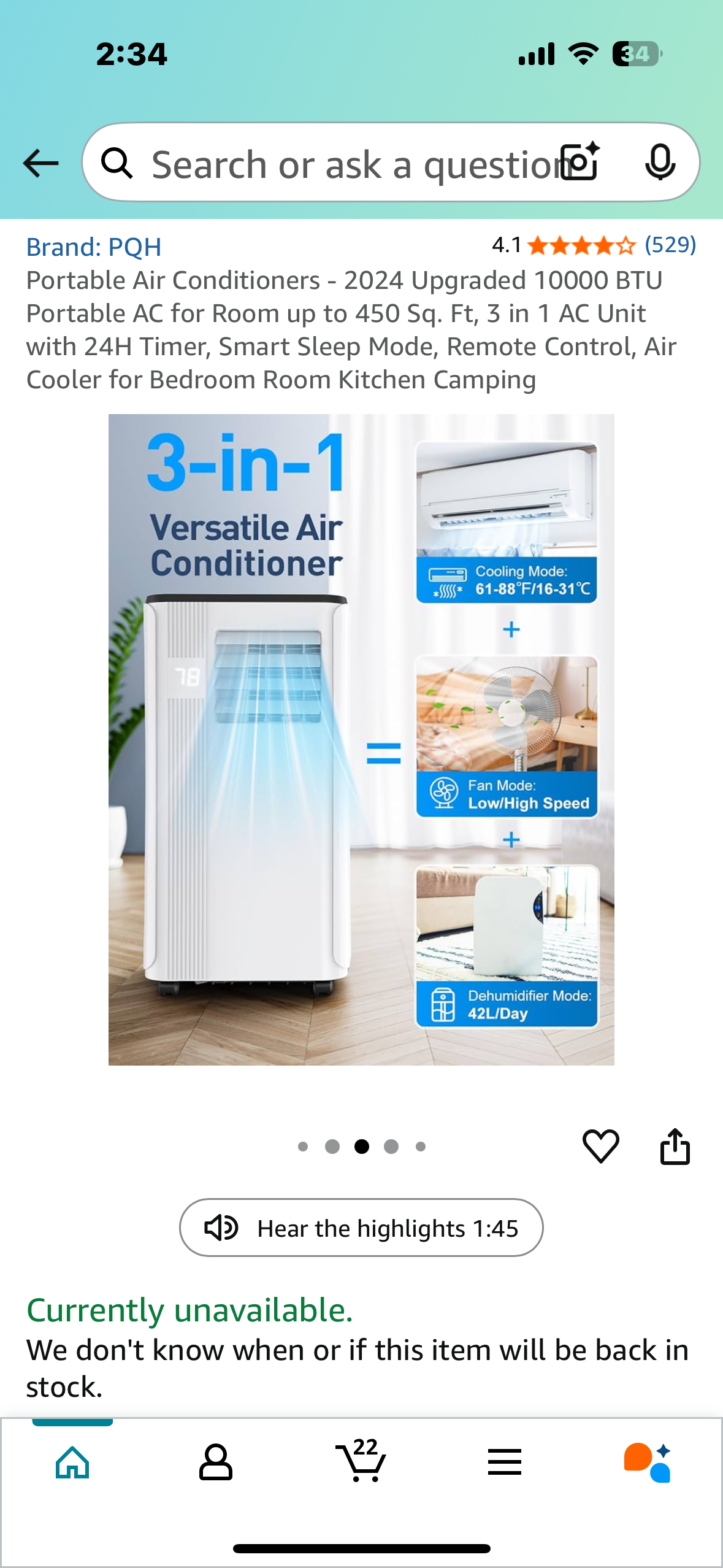 Portable Air Conditioner - 10000 BTU
Portable AC for Room up to 450 Sq. Ft, 3 in 1 AC Unit for Bedroom, Living Room,Kitchen,Camping (R632)