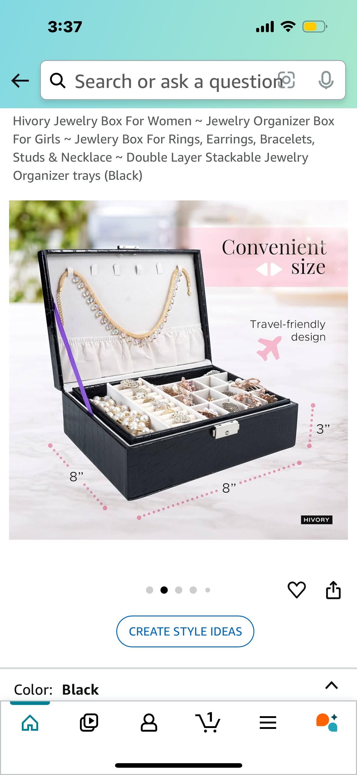 Hivory Jewelry Box For Women ~ Jewelry Organizer Box For Girls ~ Jewlery Box For Rings, Earrings, Bracelets, Studs & Necklace ~ Double Layer Stackable Jewelry Organizer trays (Black)