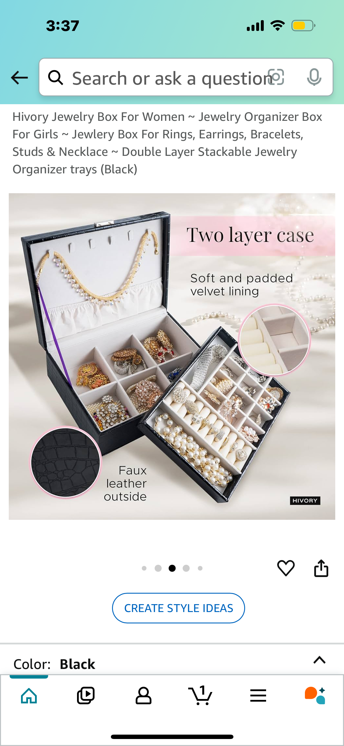 Hivory Jewelry Box For Women ~ Jewelry Organizer Box For Girls ~ Jewlery Box For Rings, Earrings, Bracelets, Studs & Necklace ~ Double Layer Stackable Jewelry Organizer trays (Black)