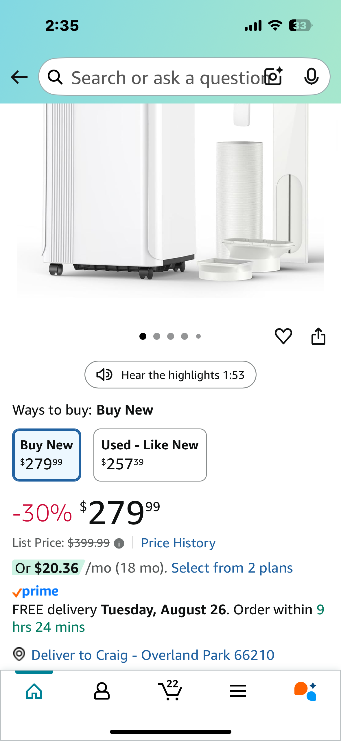 Portable Air Conditioner - 10000 BTU
Portable AC for Room up to 450 Sq. Ft, 3 in 1 AC Unit for Bedroom, Living Room,Kitchen,Camping (R632)